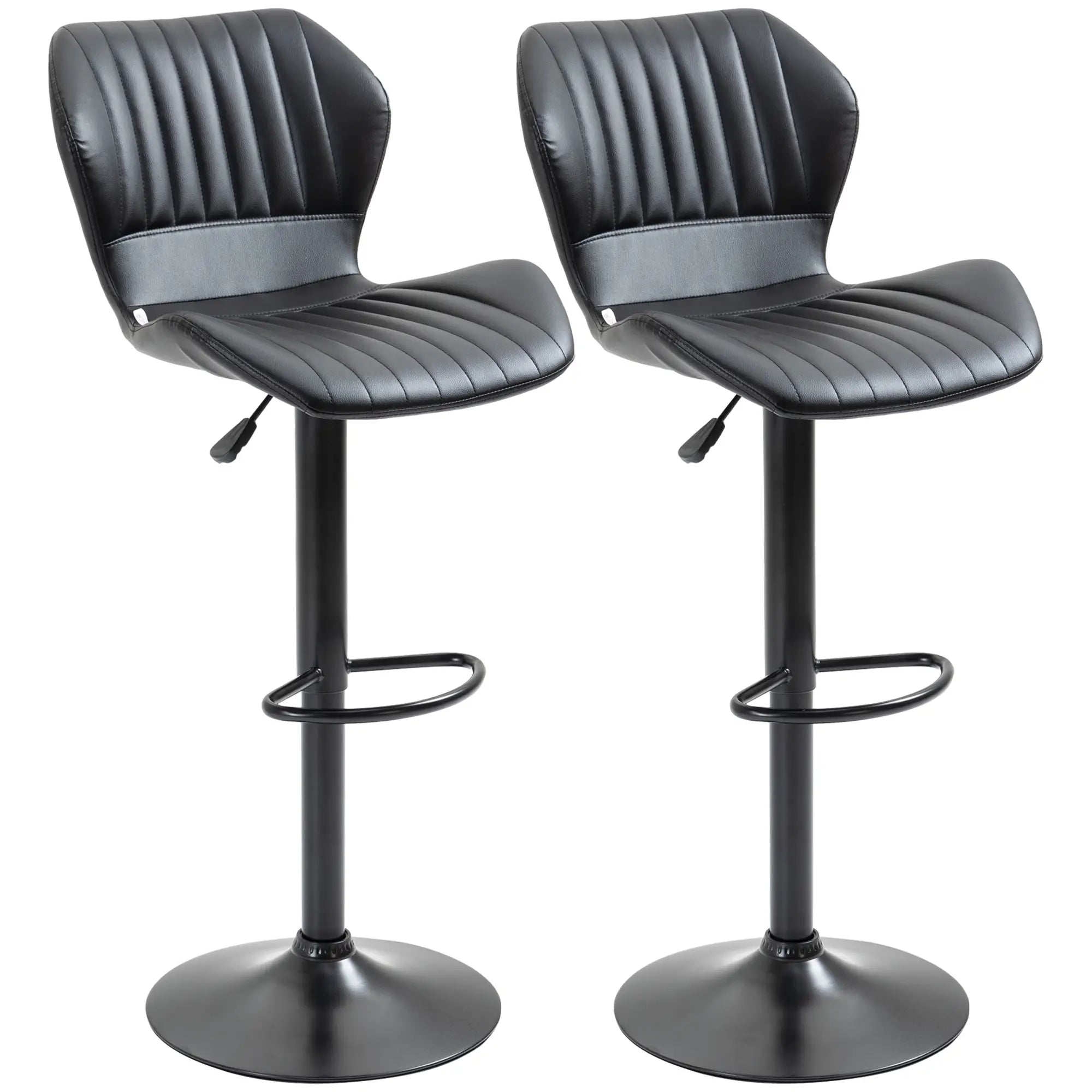 HOMCOM Barhocker Barstuhl 2-er Set höhenverstellbar 48,5 x 55,5 x 90-110 cm Kunstleder+Stahl Schwarz