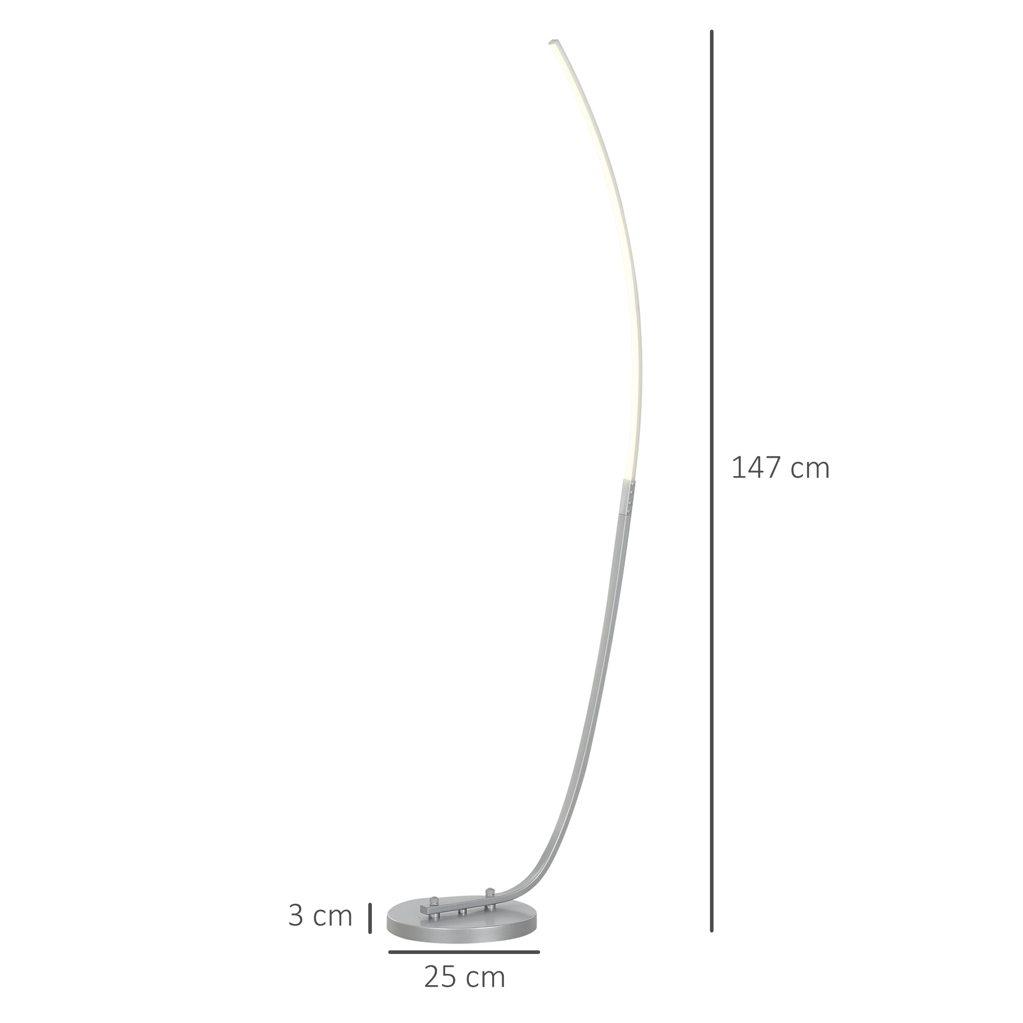 HOMCOM LED-Flurlampe mit anpassbarer Helligkeit, Moderne Stehlampe mit Fußschalter für Schlafzimmer, Wohnzimmer, Silber