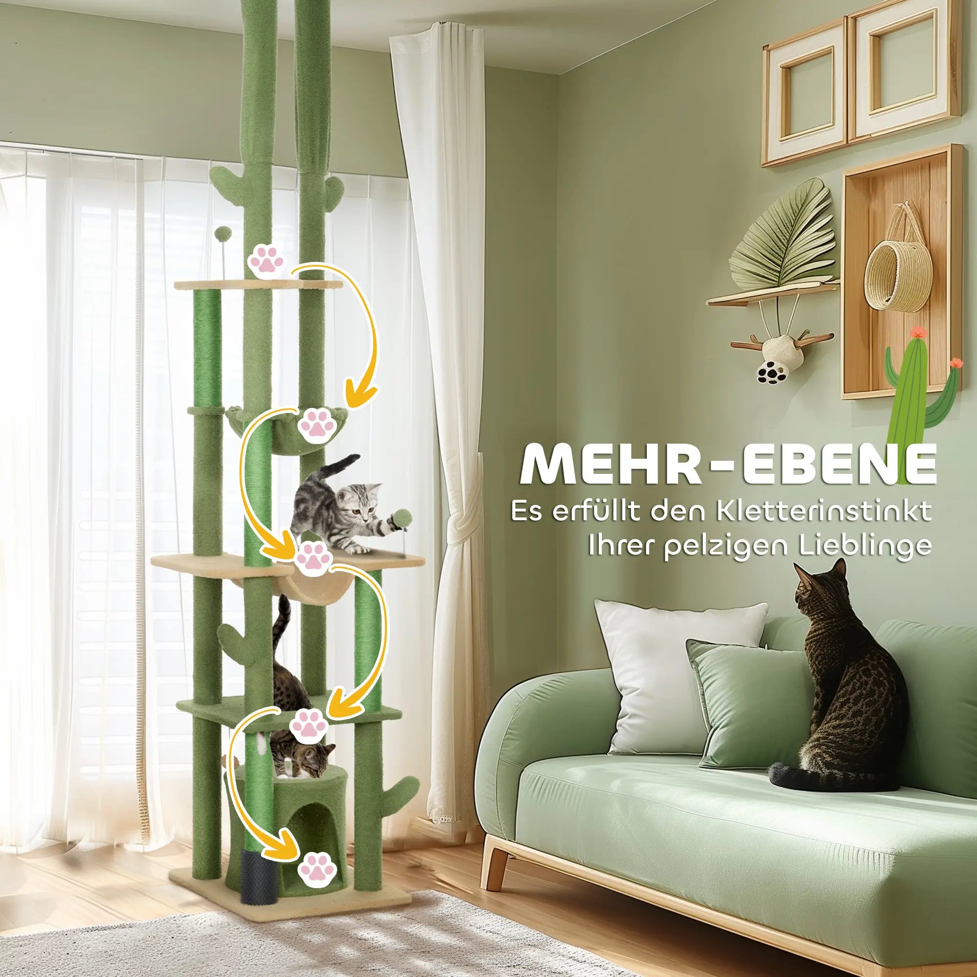 PawHut Kratzbaum deckenhoch höhenverstellbar mit Hängematte