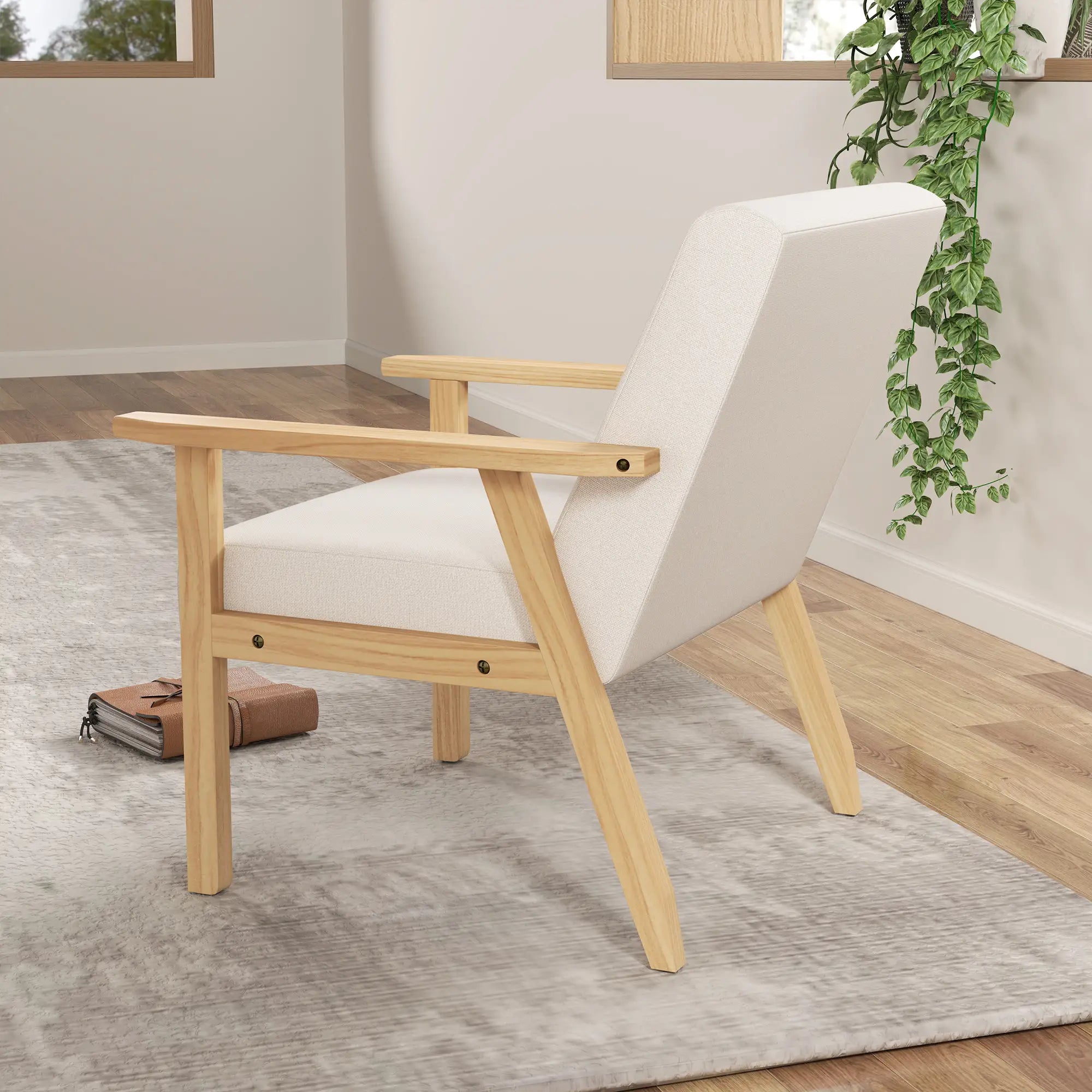 HOMCOM Polstersessel mit Armlehnen, Esszimmerstuhl in Leinenoptik, Massivholzrahmen, 64 x 70 x 72 cm, Creme
