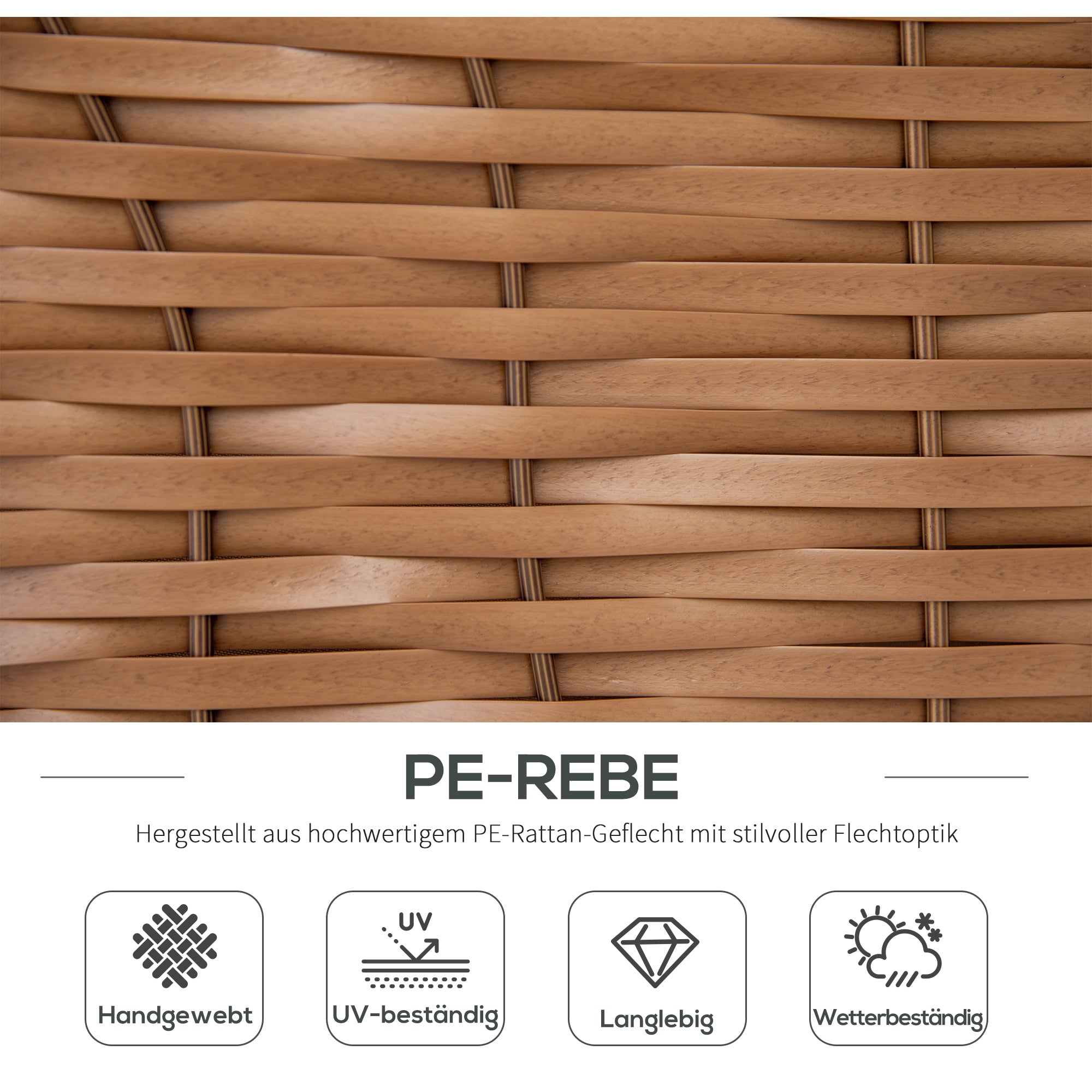 Outsunny Strandkorb 3-Sitzer Sonnenliege mit Dach 2 Klapptischen Fußstütze Chaiselongue 5-stufige Rückenlehne XXL Polyrattan Natur 150 x 79 x 160 cm