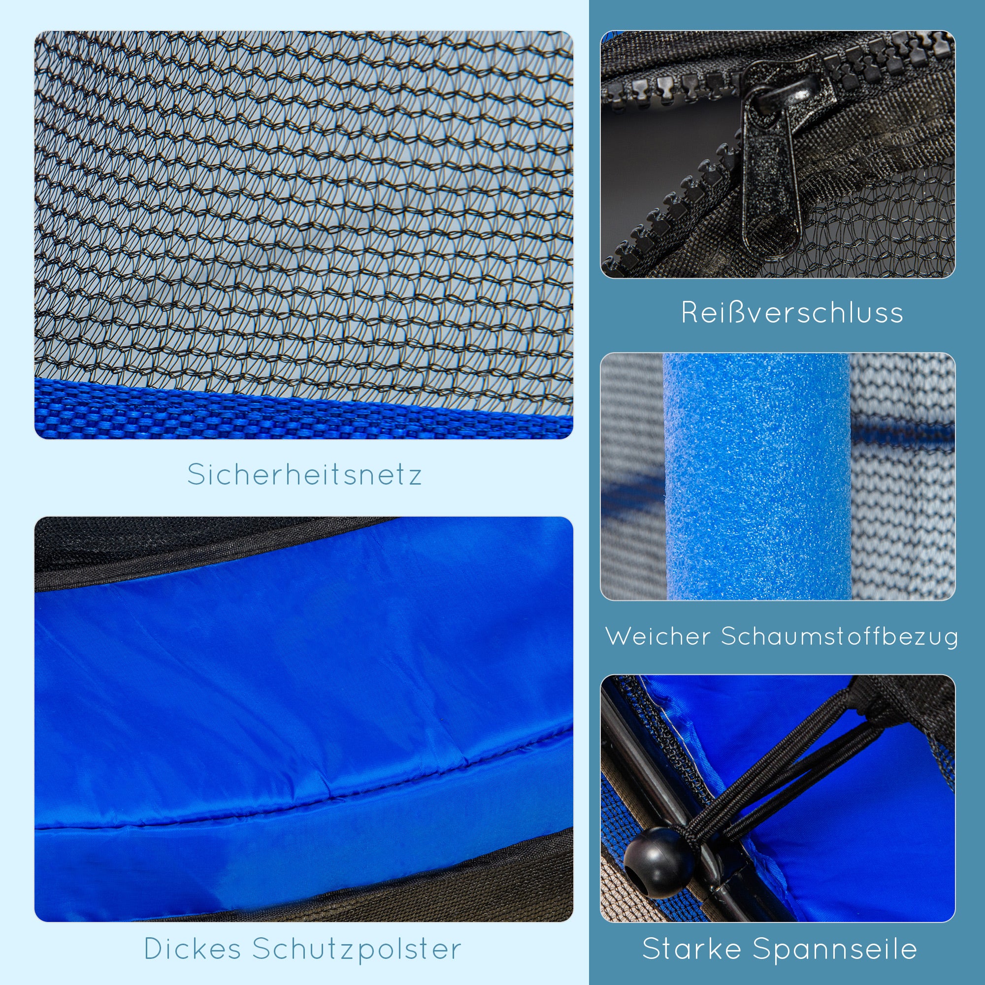 HOMCOM Trampolin für Kinder, Ø140 cm, mit Sicherheitsnetz, für innen und außen, Stahl, Kunststoff, belastbar bis 50 kg, Blau