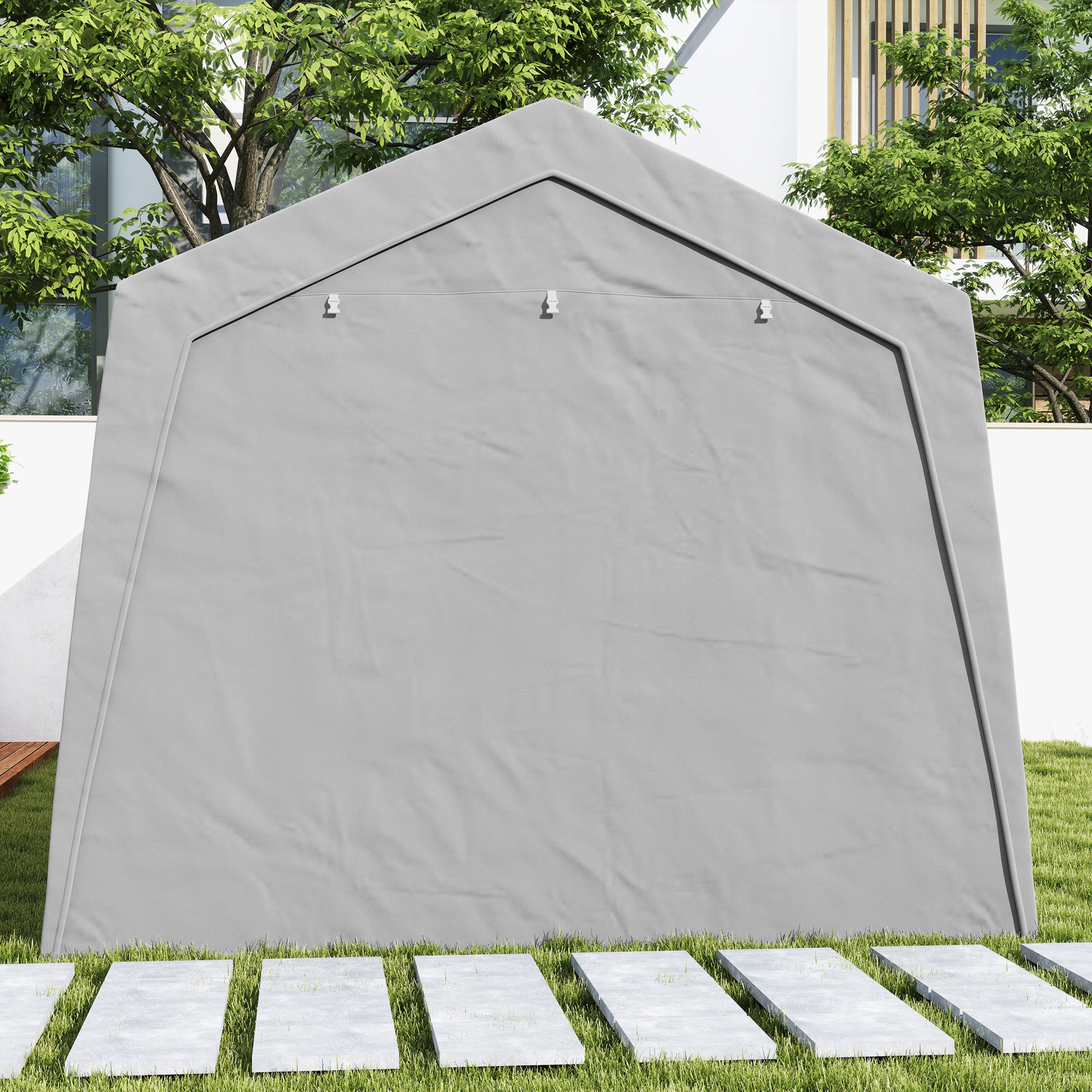 Outsunny 3 x 6 m Wasserdichter Gartenschuppen mit UV-beständiger Kunststoff-Plane und Metallgestell, Hellgrau