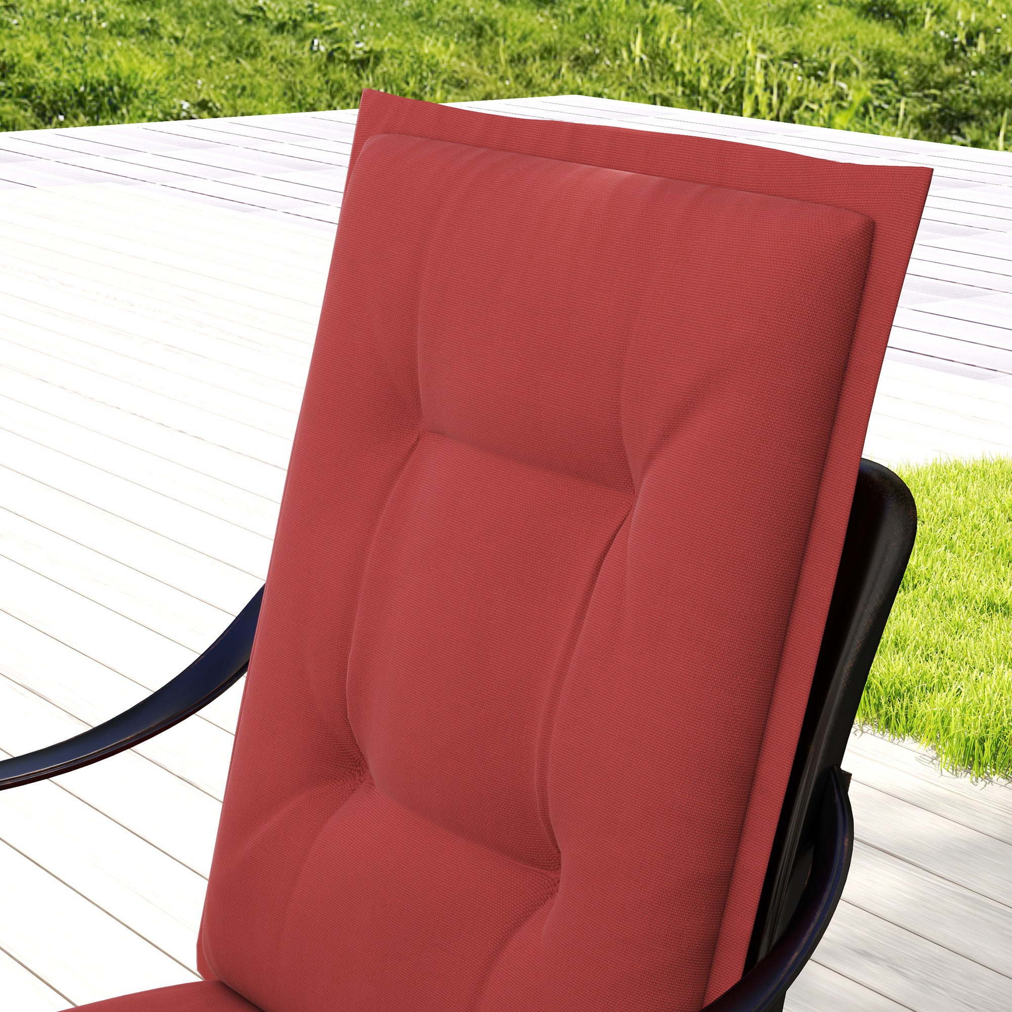 Outsunny 4er Set Sitzkissen 108 x 50 x 5 cm Stuhlkissen mit Bändern, Outdoor Indoor Sitzauflage Weinrot