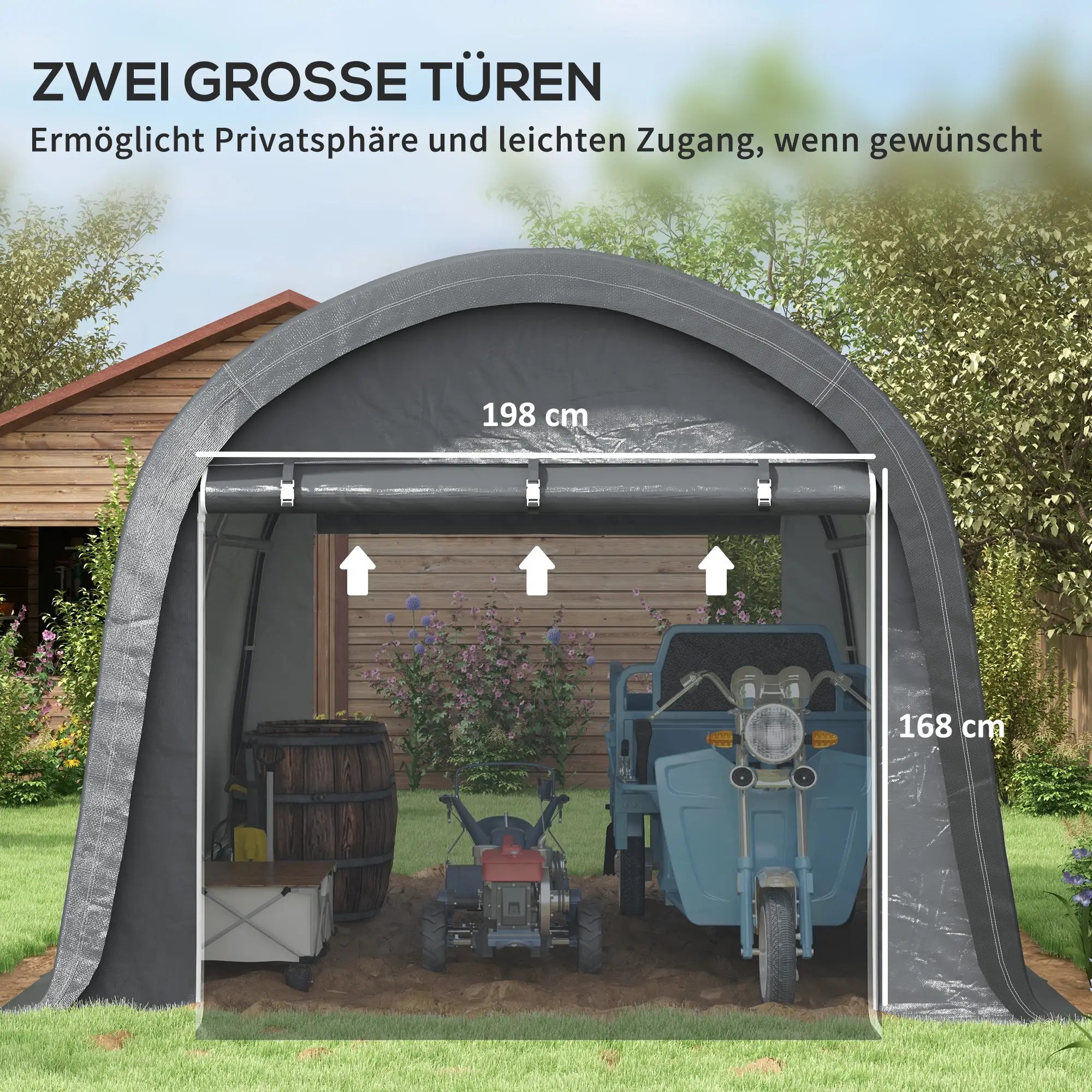 Foliengerätehaus 3x3 m mit UV-Schutz & Rolltor, Grau