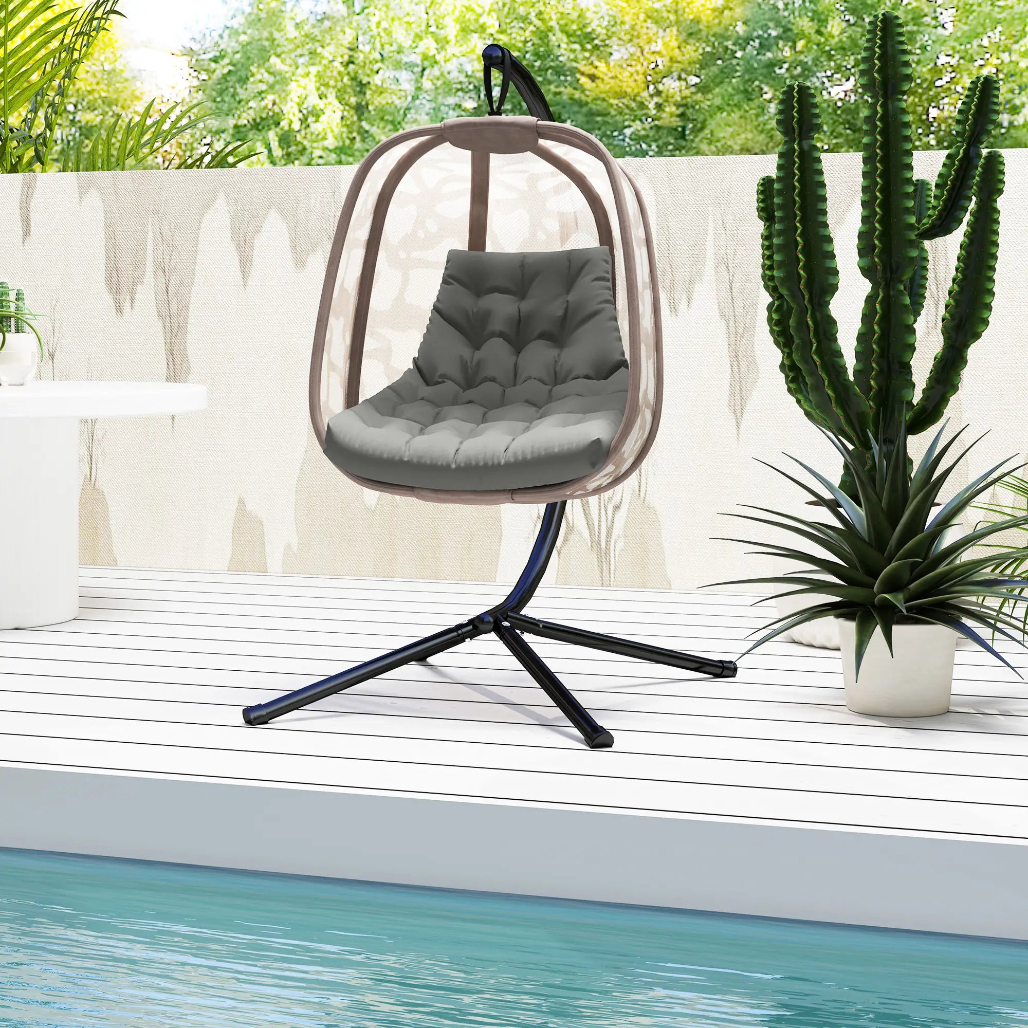 Outsunny Sitzkissen, Außensitzkissen für Hängekorb und Schaukelstühle, Outdoor-Polsterkissen, Grau