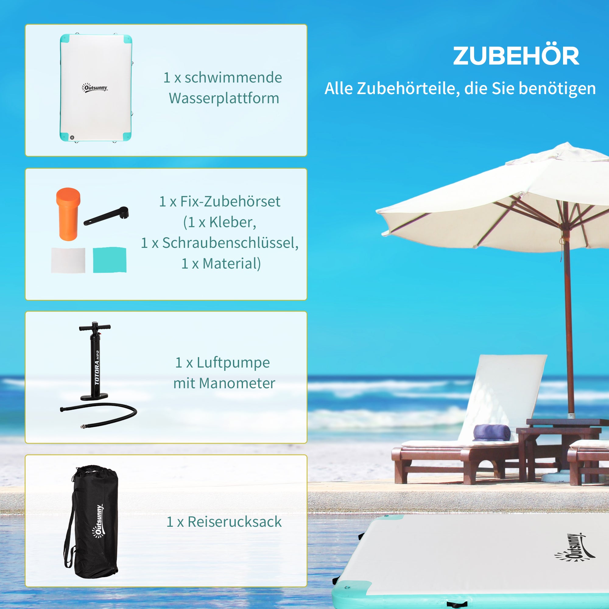 Outsunny Luftmatratze Pool Klappbar Badeinsel Aufblasbare Wasserhängematte Rutschfest Wasser Matratze Pool Spielzeug für Erwachsene Schwimminsel für Pool See 304 x 204 x 15 cm