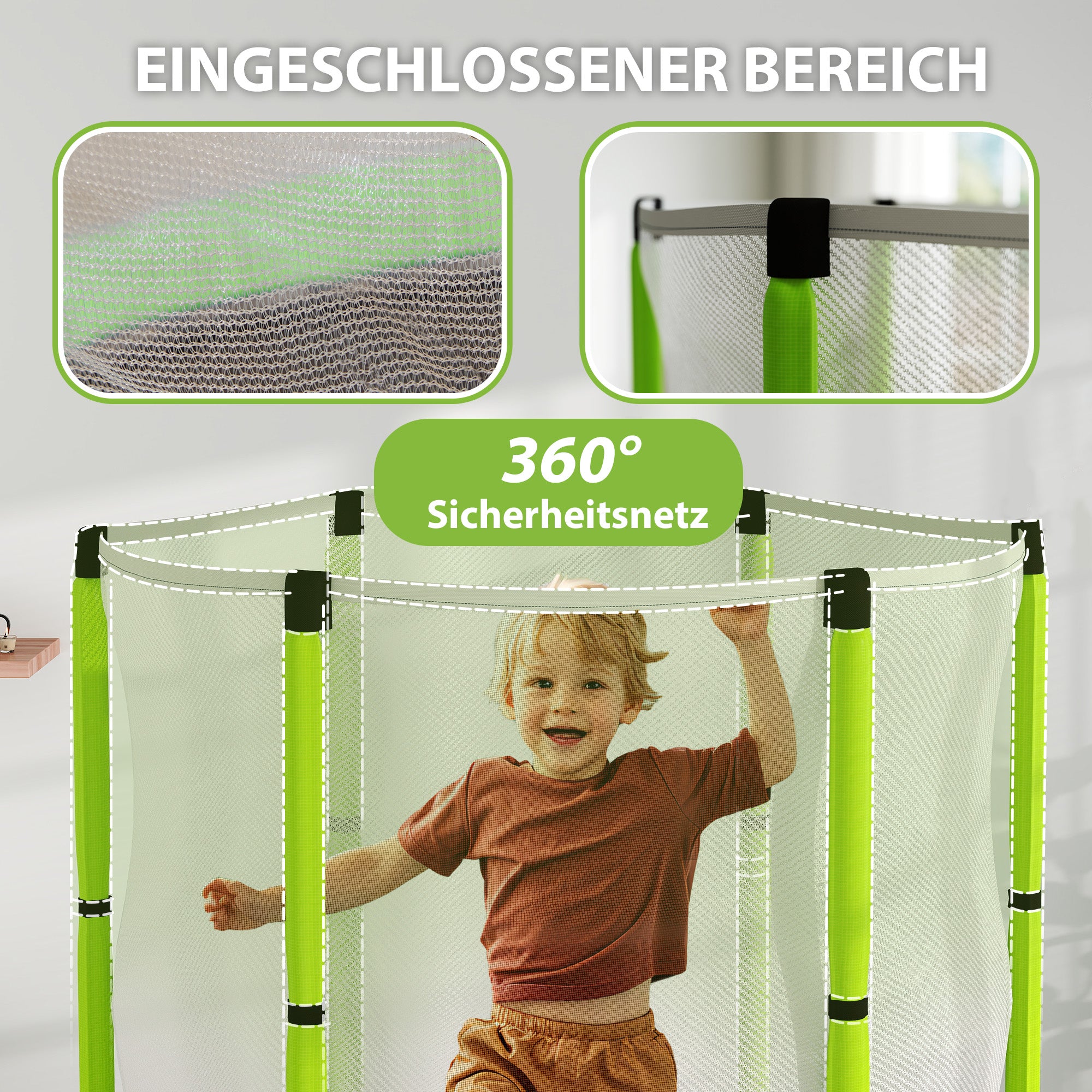 AIYAPLAY Kindertrampolin mit Sicherheitsnetz, für den Innen- und Außenbereich, 3-6 Jahre, Grün