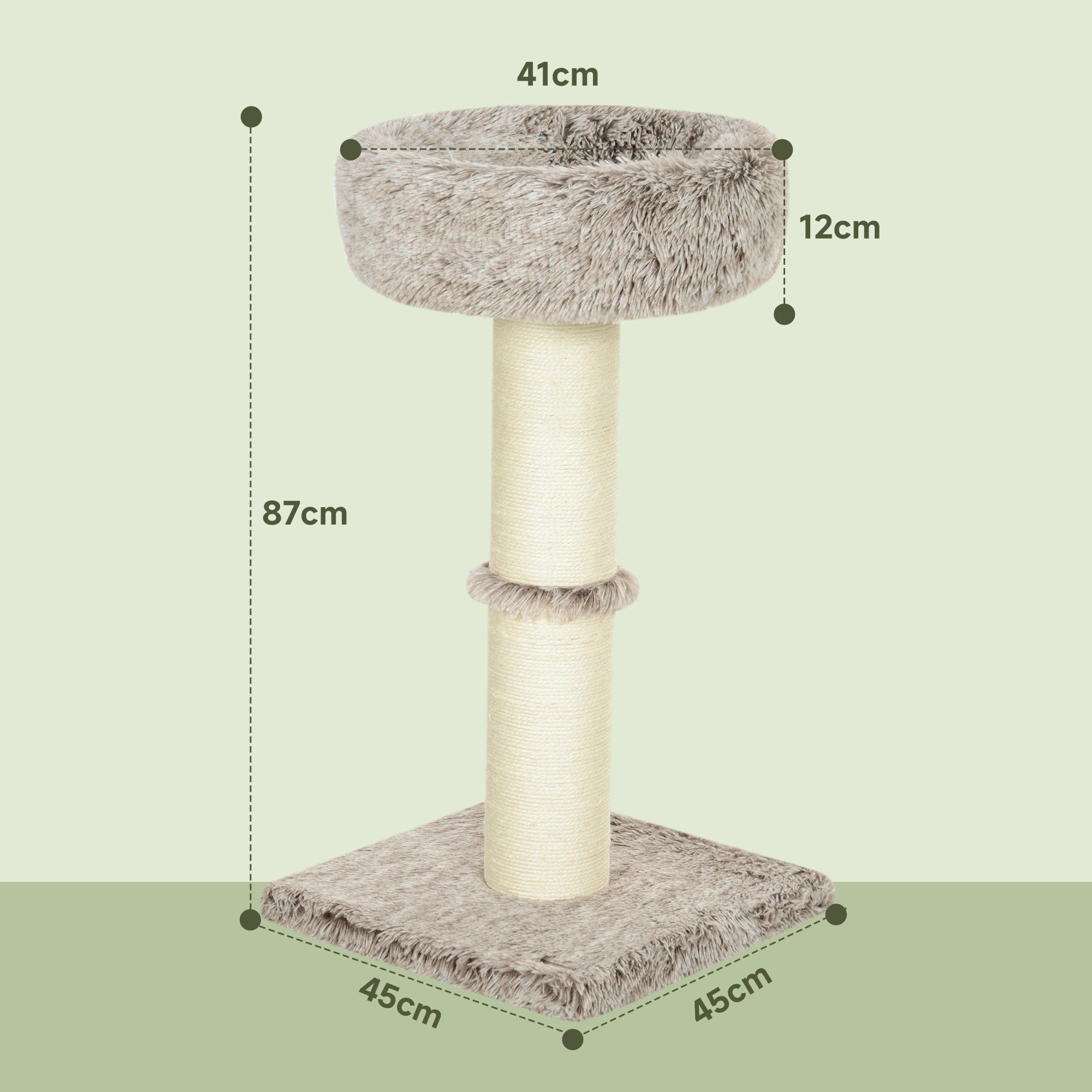 PawHut Katzenbaum, 87 cm, Katzenturm mit dickem Kratzpfosten, Plüschbett, für den Innenbereich, trägt bis zu 6 kg, Braun