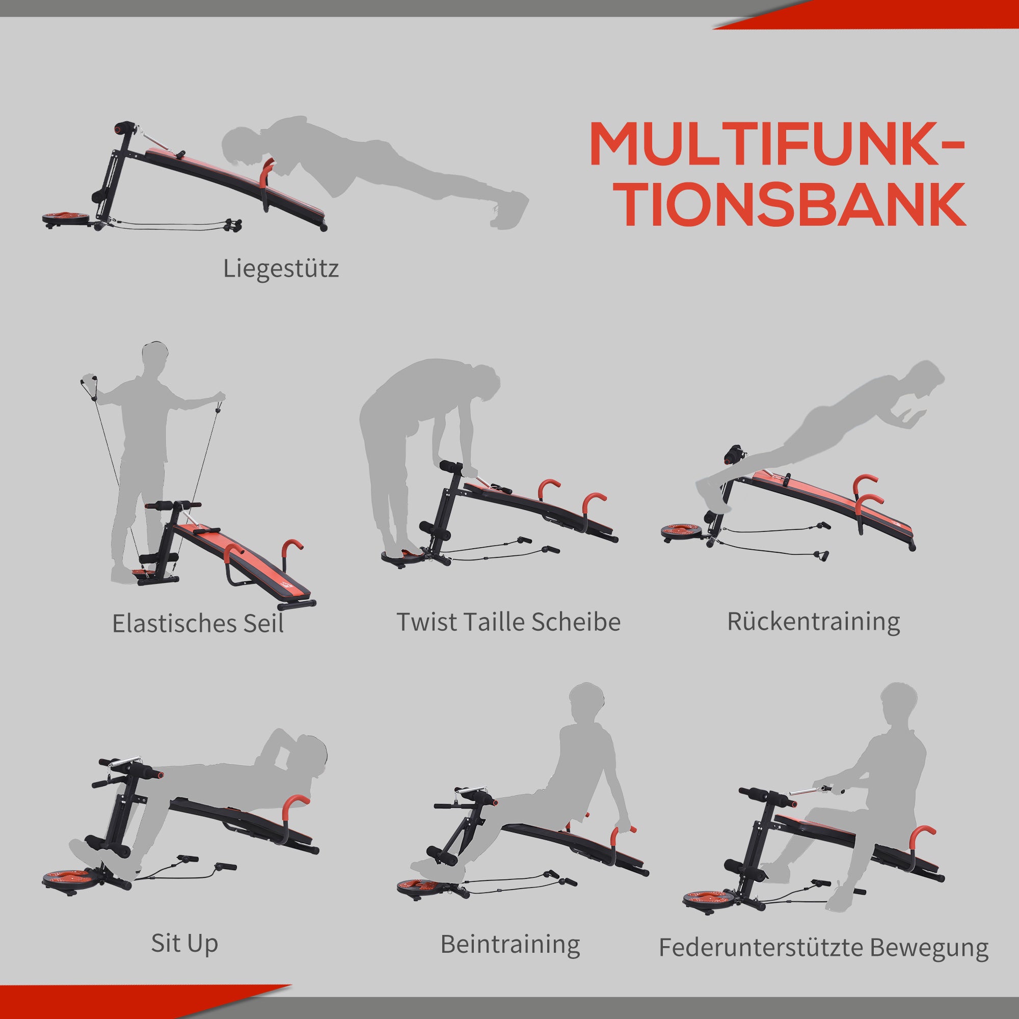 HOMCOM Sit Up Bank klappbar multifunktion Hantelbank mit Widerstand, Trainingsbank für Ganzkörpertraining Flachbank Schrägbank Bauchtrainer für Zuhause Fitnessstudio Fitnessbank bis zu 120 kg