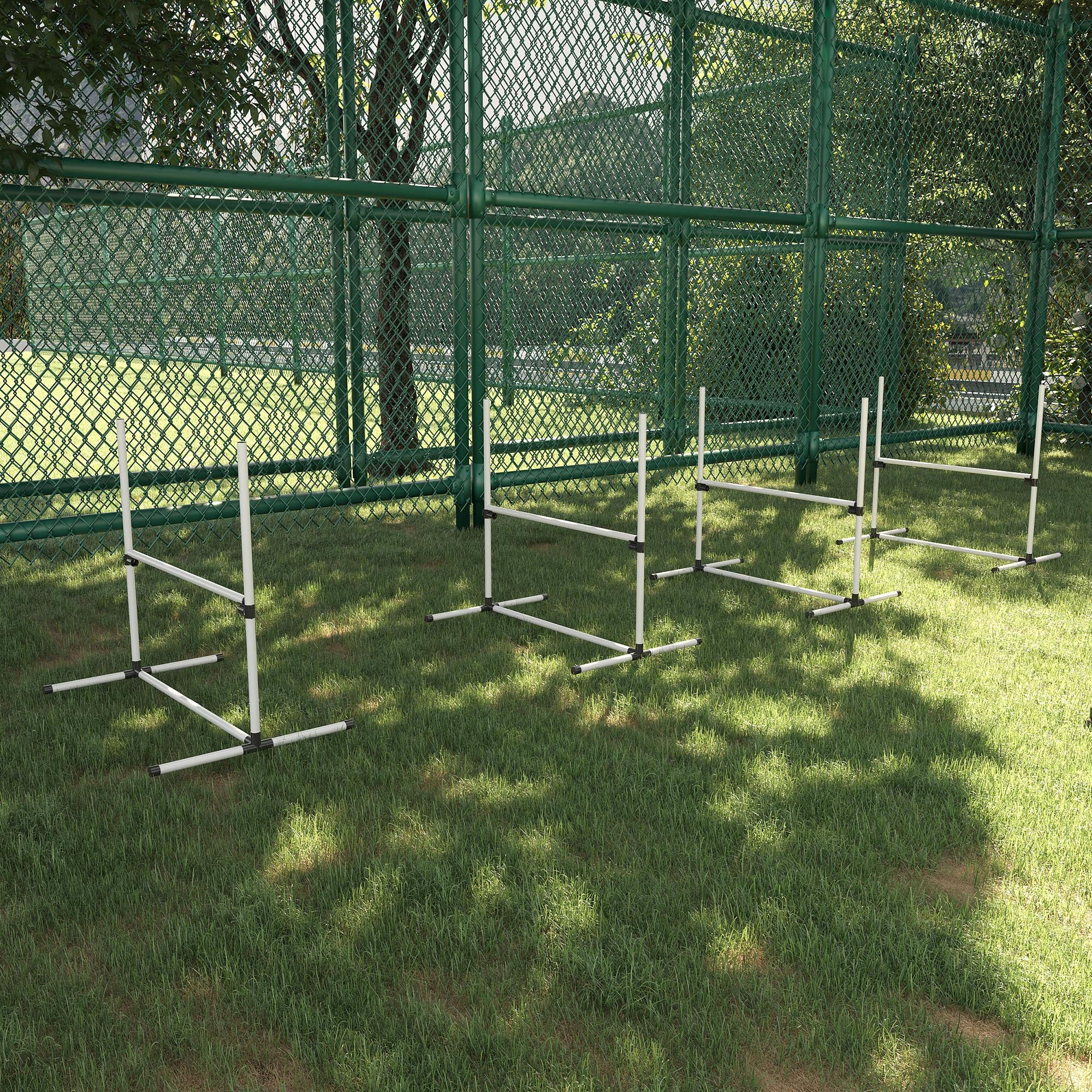 PawHut Agility Set Hunde 4-teiliges Agility-Ausrüstung für Hundetraining Steckhürdenset mit 4 höhenverstellbar Hürden Tragetasche Koordinationstraining Agilityset für Spiele Training