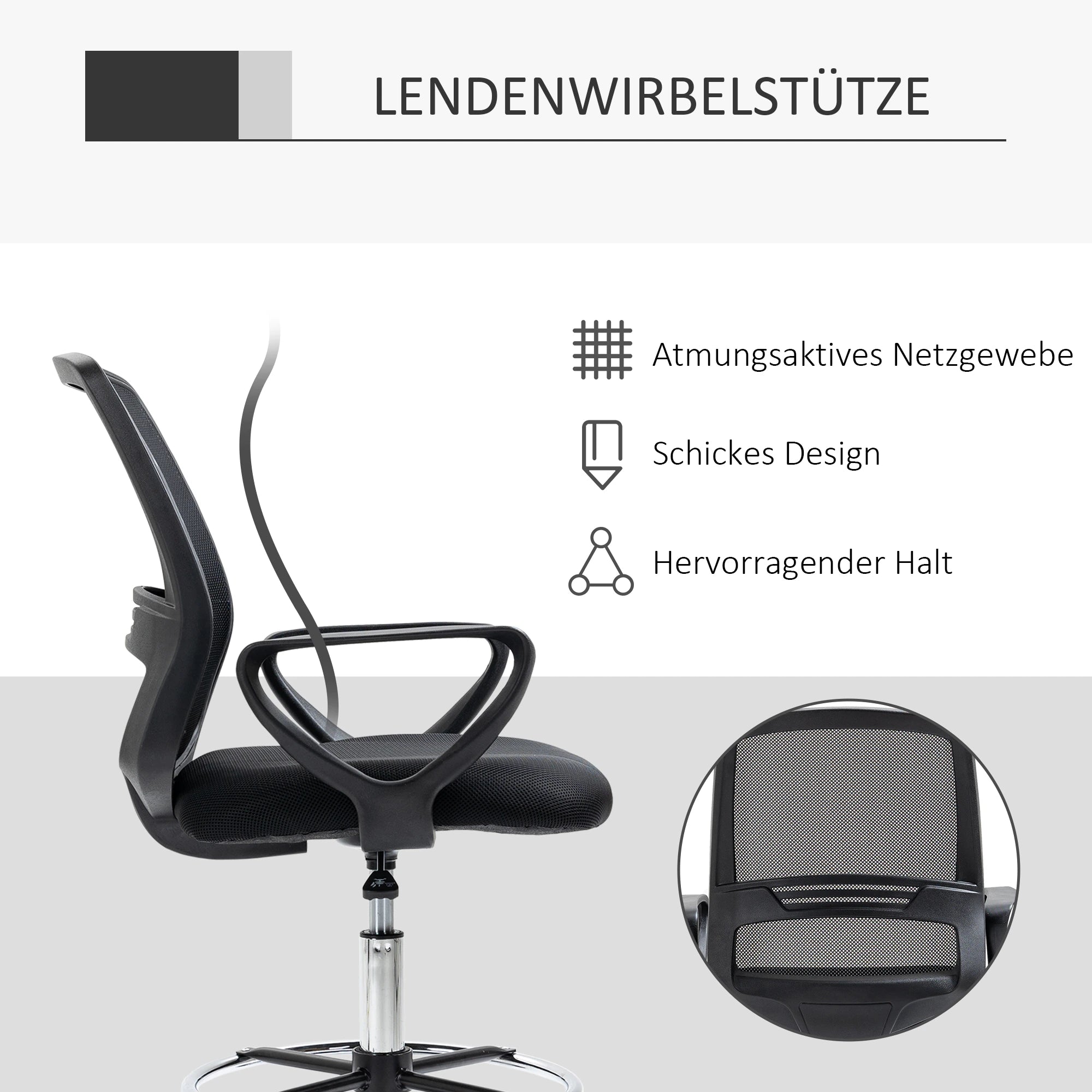 Vinsetto Bürostuhl höhenverstellbar mit Fußstütze ergonomisch