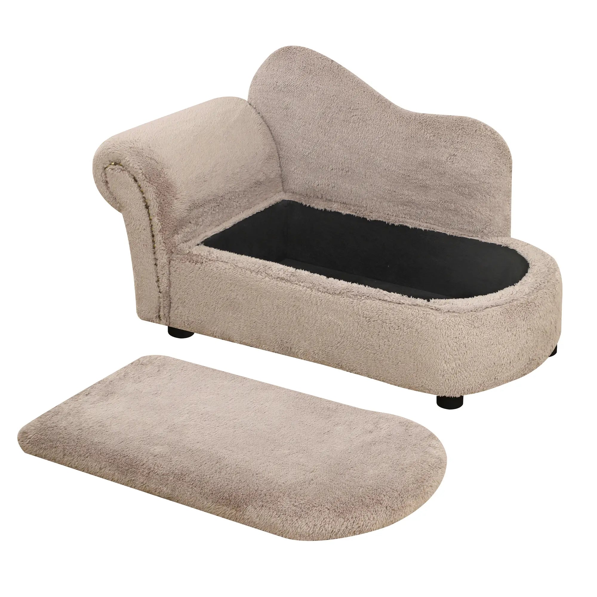 PawHut Haustiersofa mit Stauraum, robustem Bezug – Beige, 80×40×46?cm