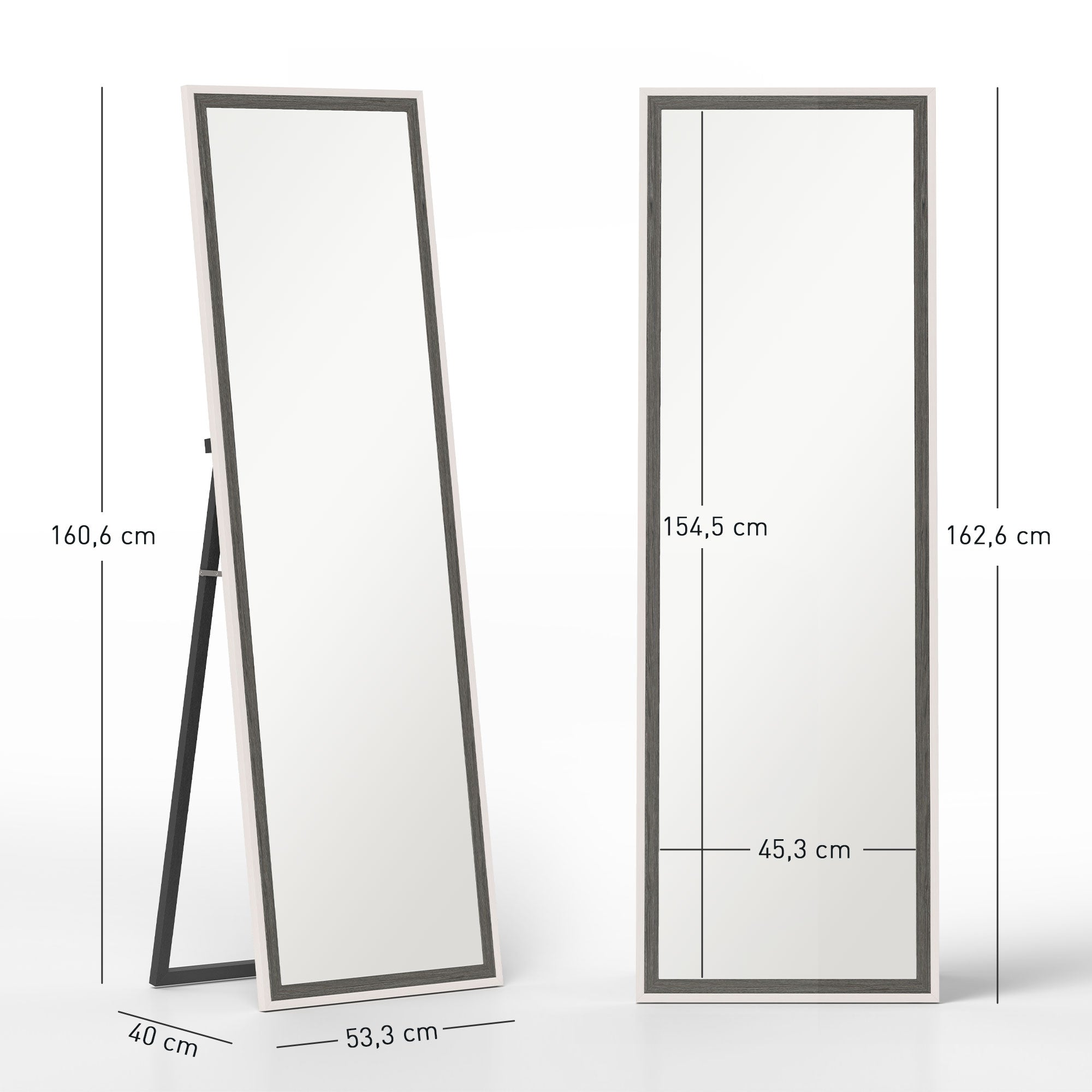 HOMCOM Ganzkörperspiegel, MDF-Rahmen, splitterfreie Folie, 162,6 x 53,3 cm, Grau