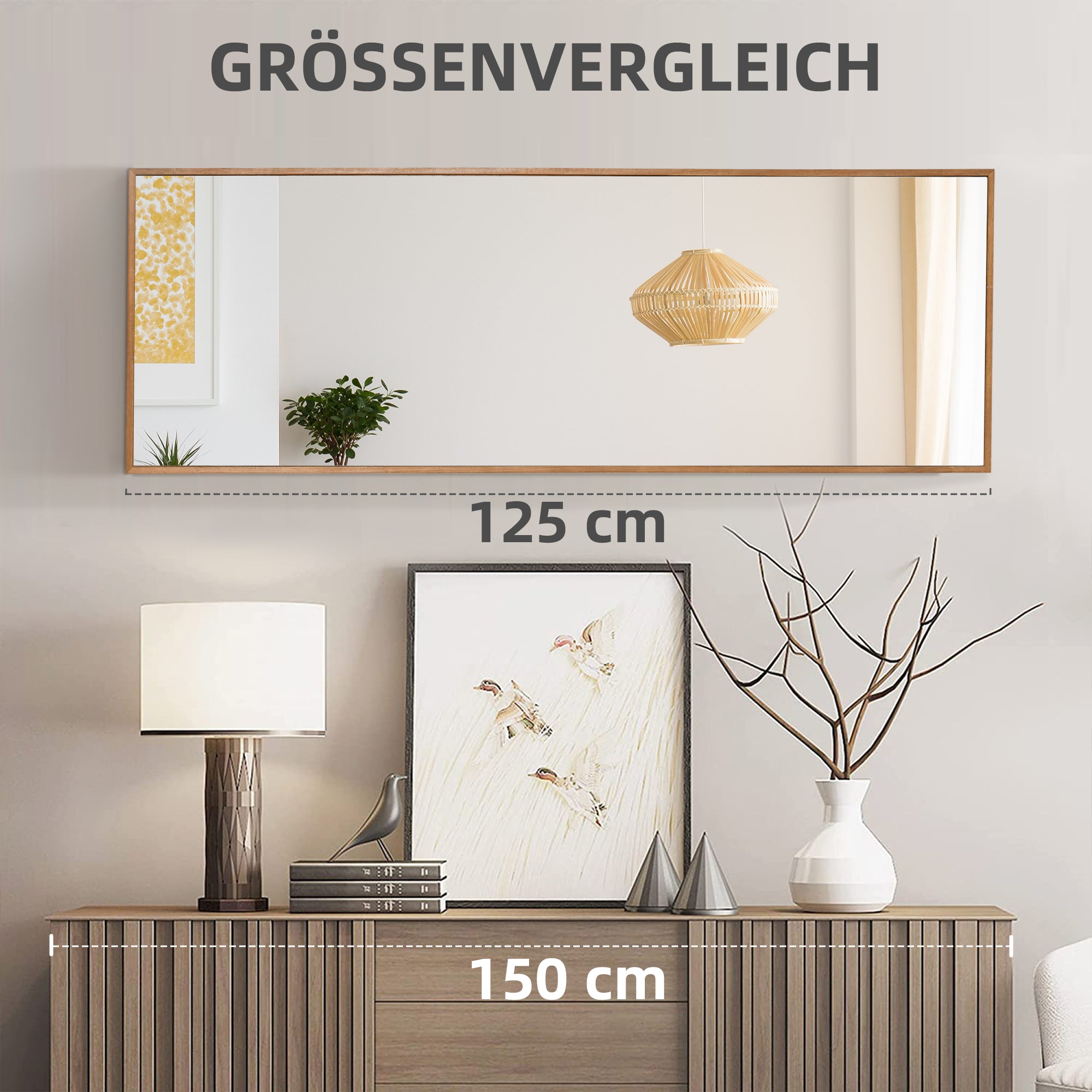 HOMCOM Wandspiegel, hoch, Kiefernholzrahmen, 45L x 125H x 4,8T cm