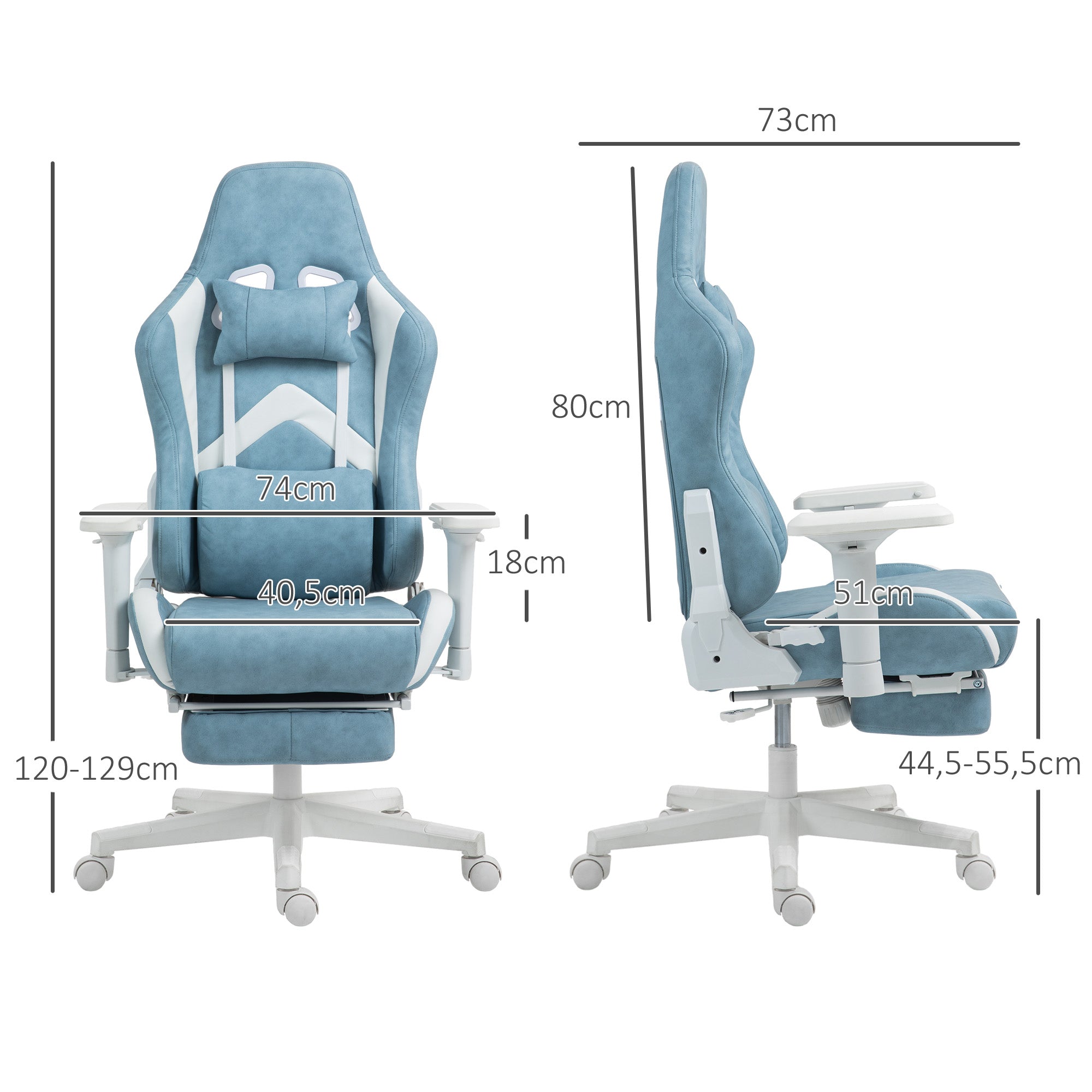HOMCOM Gaming-Sessel, verstellbare Armlehnen & Rückenlehne, Kunstlederbezug, bis 120 kg, Blau