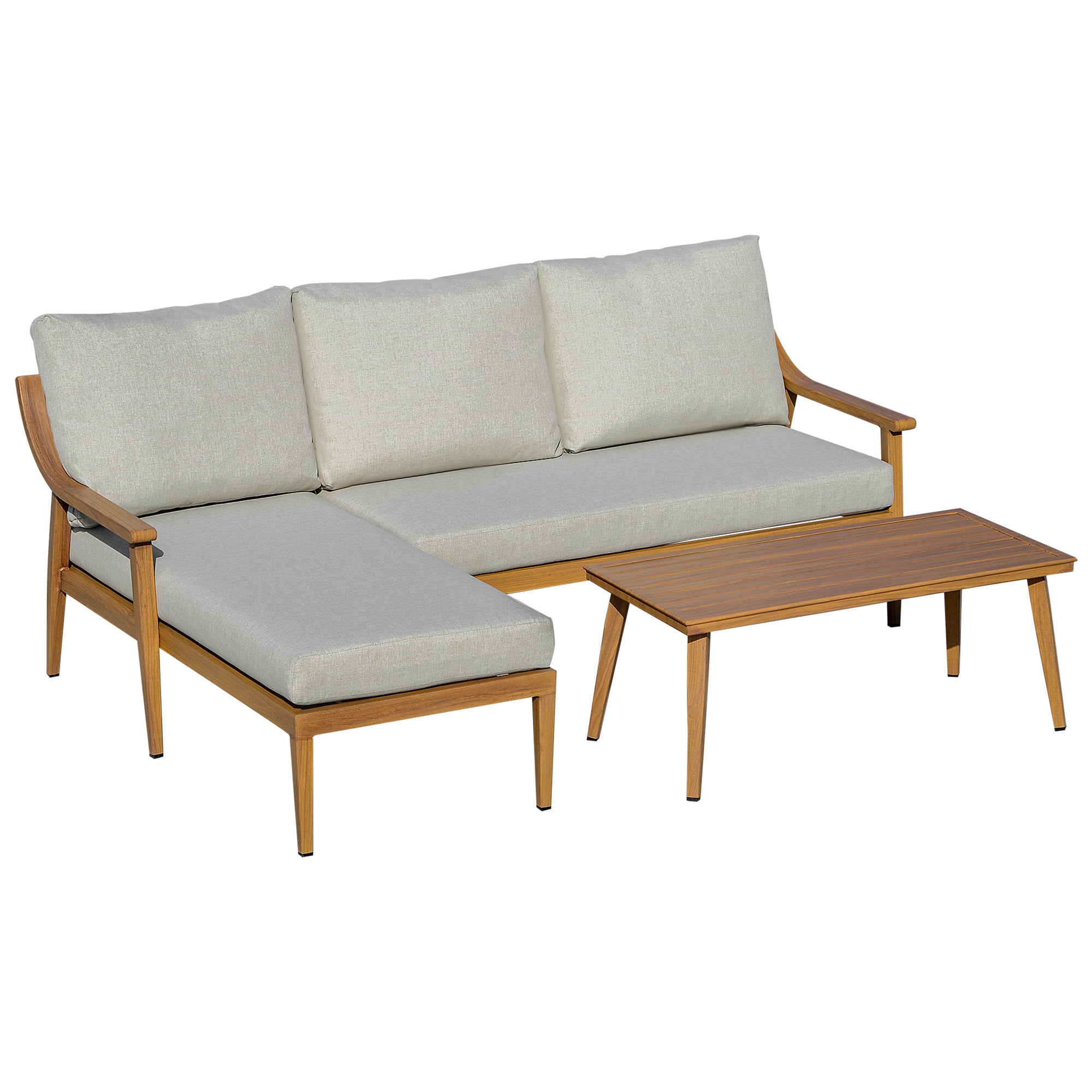 Outsunny Gartenmöbelset 3-tlg. mit Chaiselongue Outdoor Aluminium Naturholz