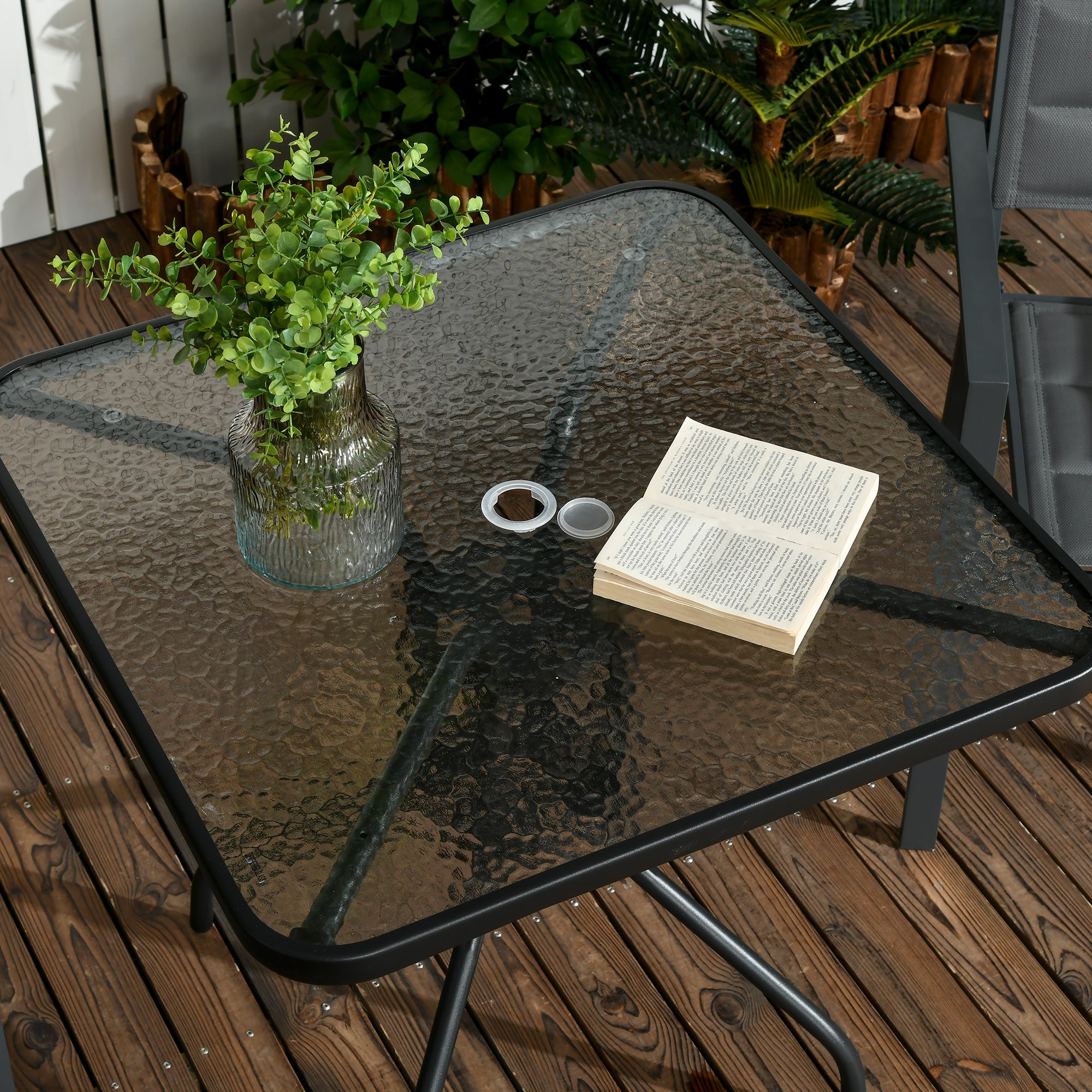 Outsunny Gartentisch Abnehmbar Metall 76x76 cm Wetterfest Balkontisch mit Schirmloch, rutschfest Schwarz