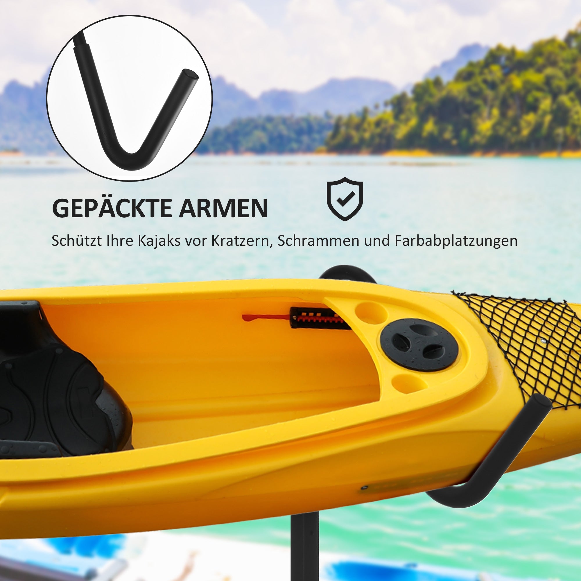SPORTNOW Halterung für 2 Kajaks, Surfboards, Stand-Up-Paddles, Metallrahmen, breitenverstellbar 144-180 cm