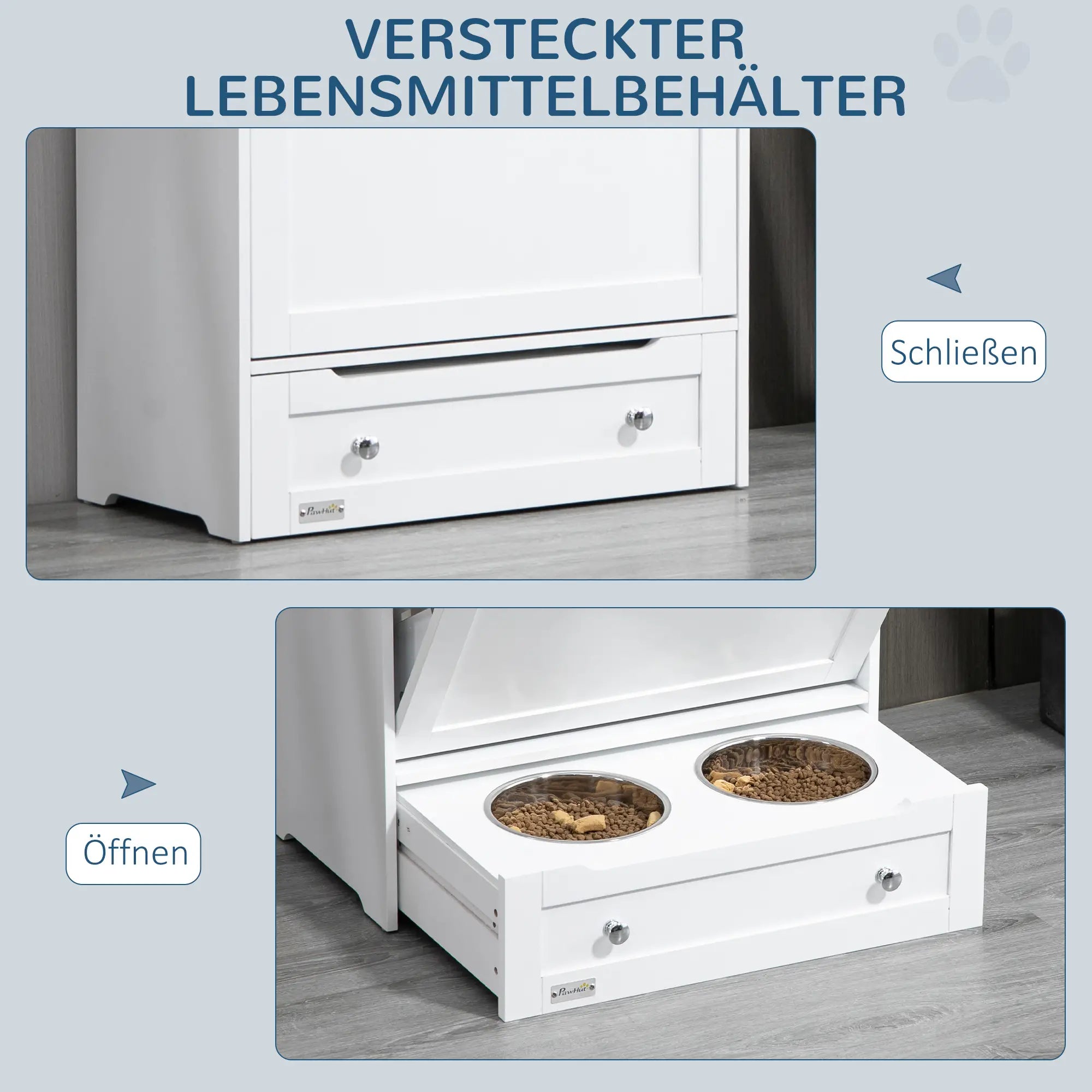 PawHut Futterstation Hund mit Schublade und Aufbewahrung Weiß