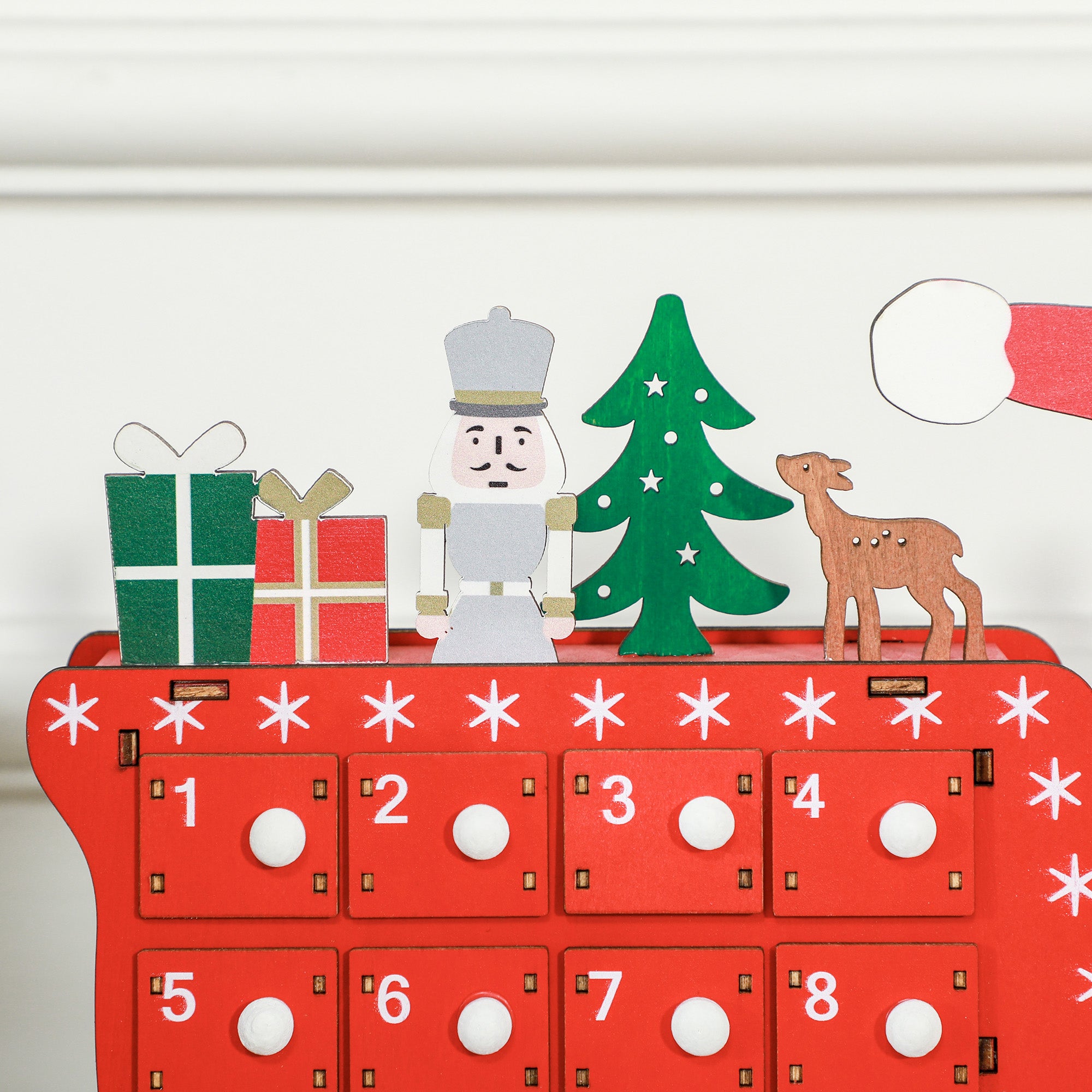 HOMCOM Adventskalender Weihnachtsmann mit Schlitten, 24 Fächer, wiederverwendbar, 22,5x8x36 cm, Rot