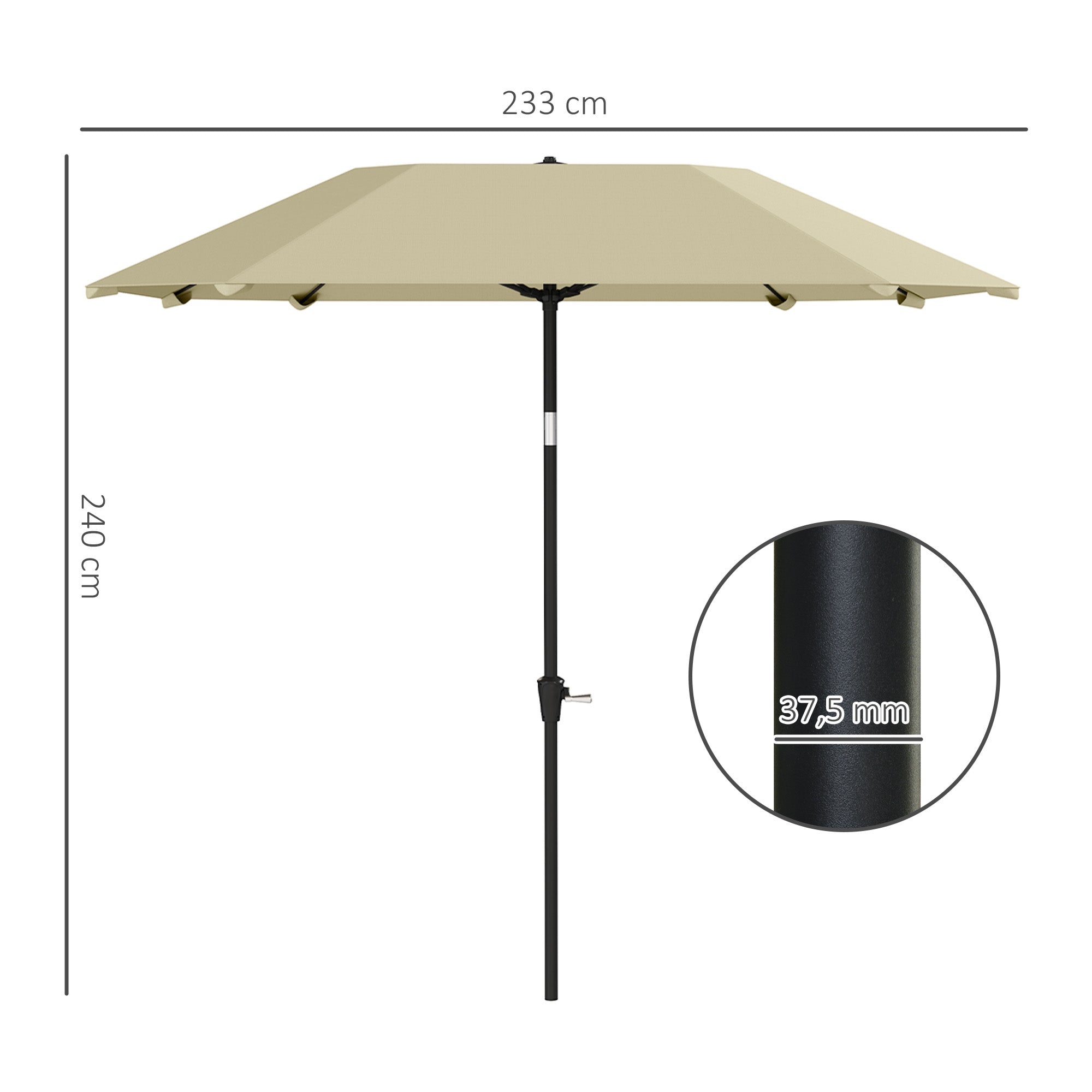 Outsunny 2,3 m Sonnenschirm ohne Basis, Verstellbarer Terrassenschirm mit Kurbel, Polyester, Aluminium, Fiberglas, Beige