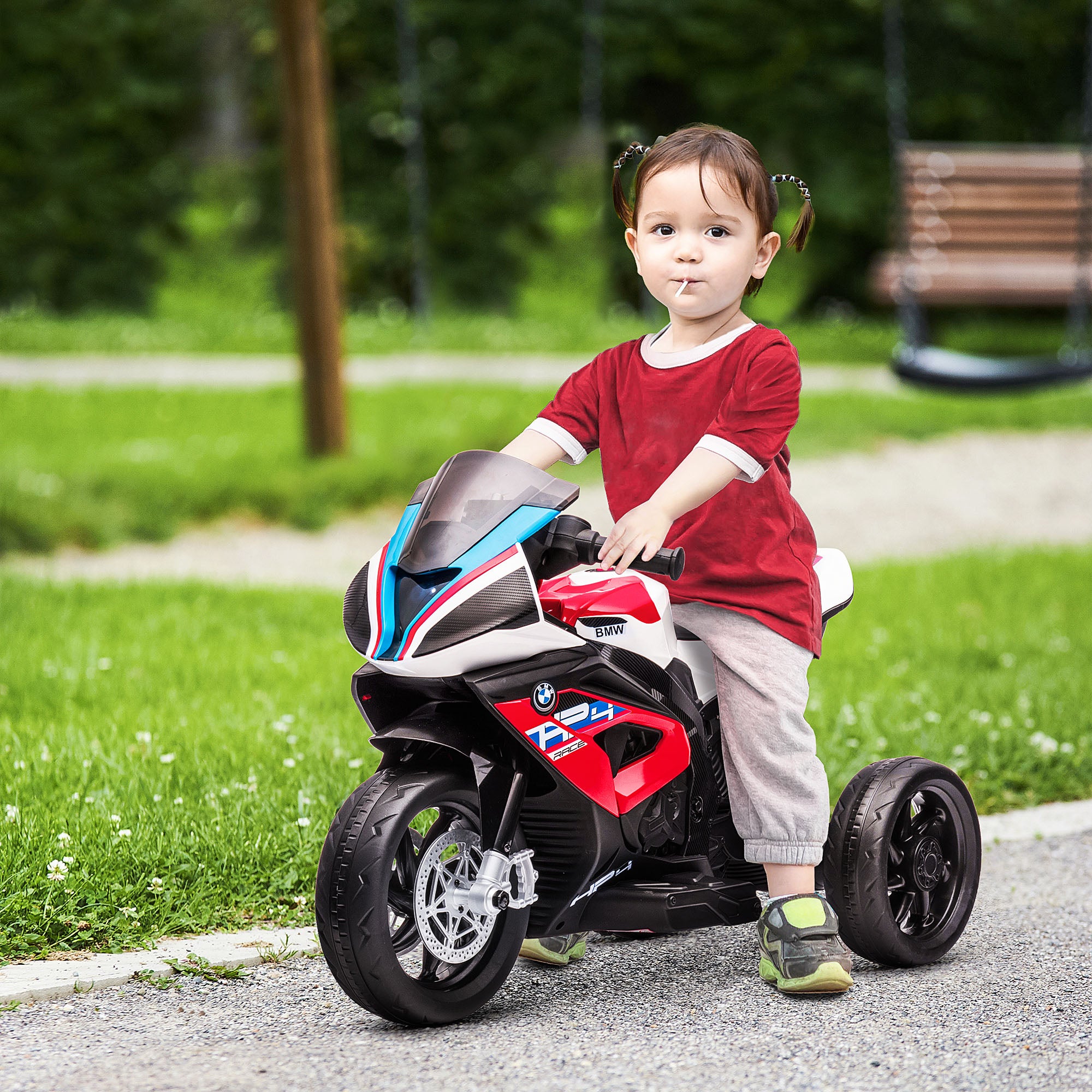 HOMCOM Kinder-Elektromotorrad Musikfunktion sichere 3-Rad-Ausführung Rot