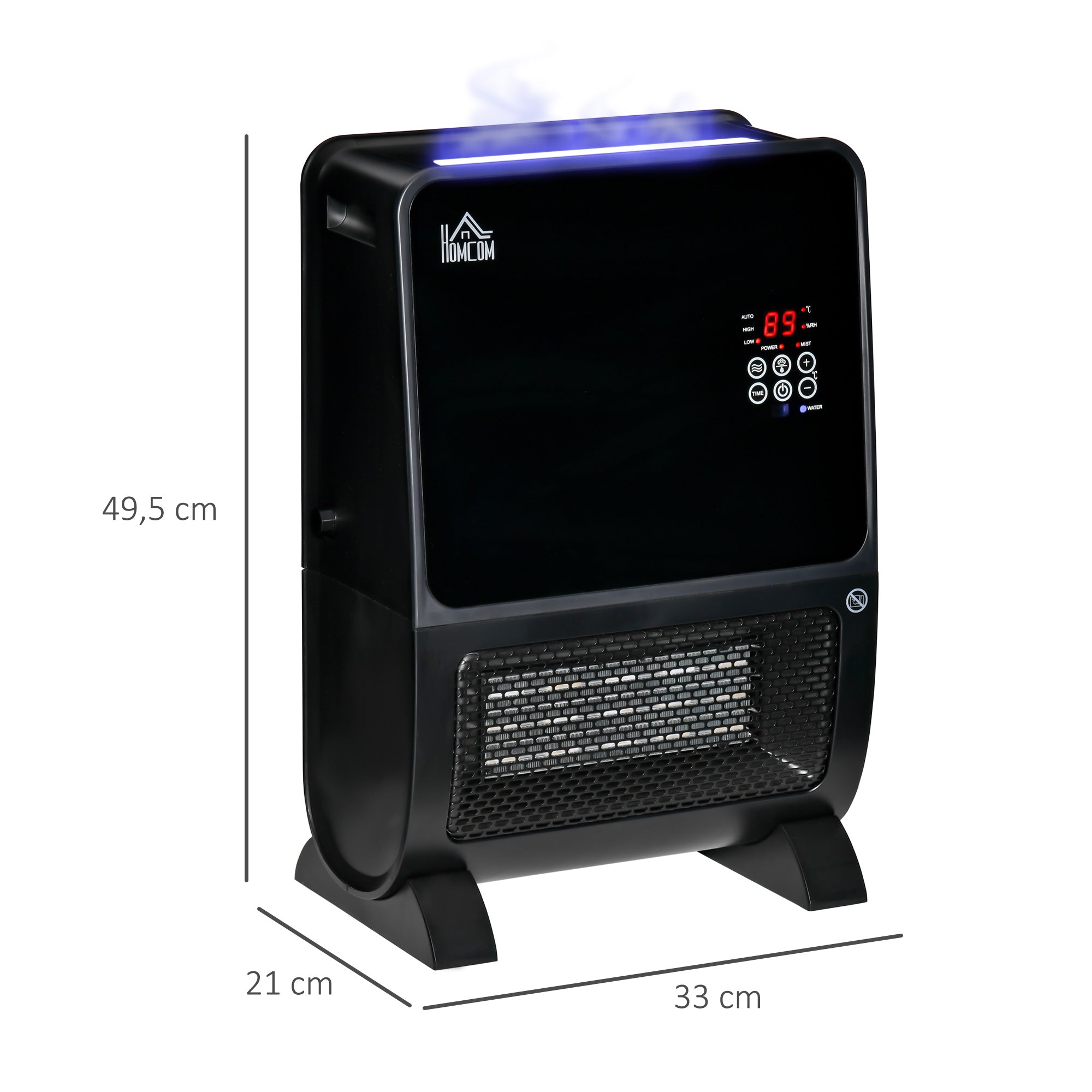 HOMCOM 2-in-1 Heizlüfter, Heizgerät, LED-Licht, 8 Stunden-Timer, 33 cm x 21 cm x 49,5 cm, Schwarz