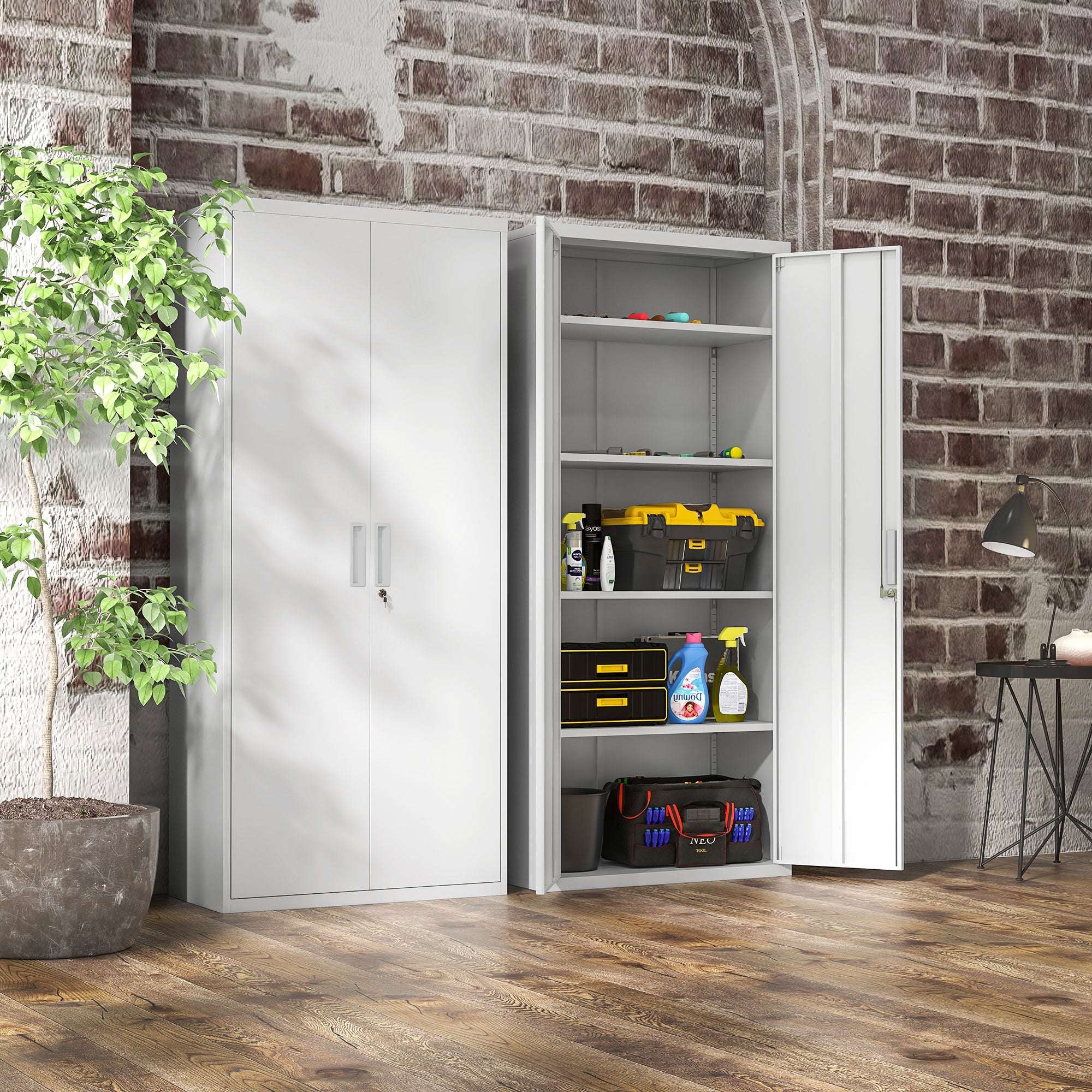 HOMCOM Aktenschrank, Büroschrank, 5 Regale, Metall, 80B x 40T x 180H cm, Weiß