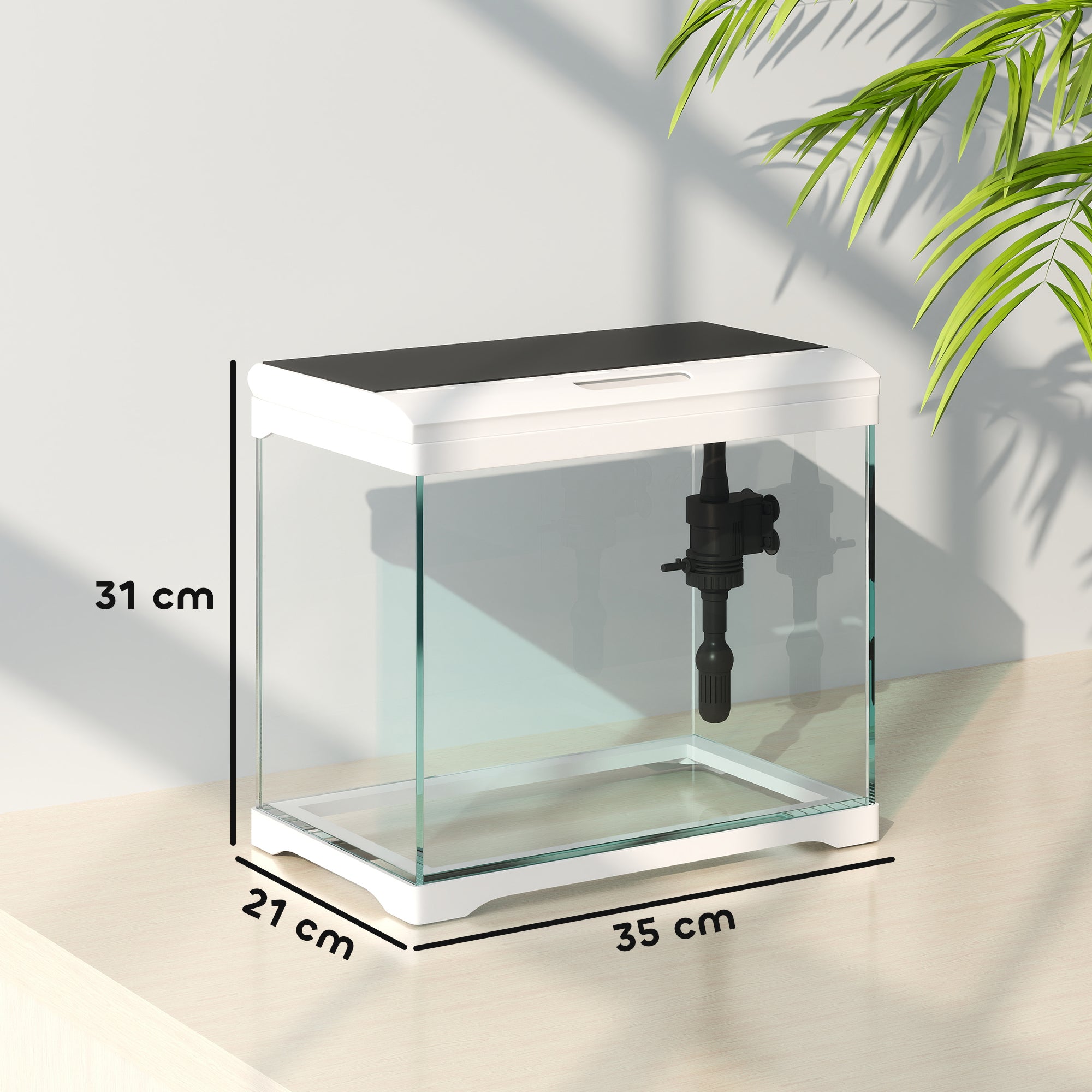 PawHut Aquarium, 17 L Tropenfischaquarium, leichte Pflege, klare Sicht, mit LED-Leuchten, 35L x 21B x 31H cm, Weiß+Schwarz
