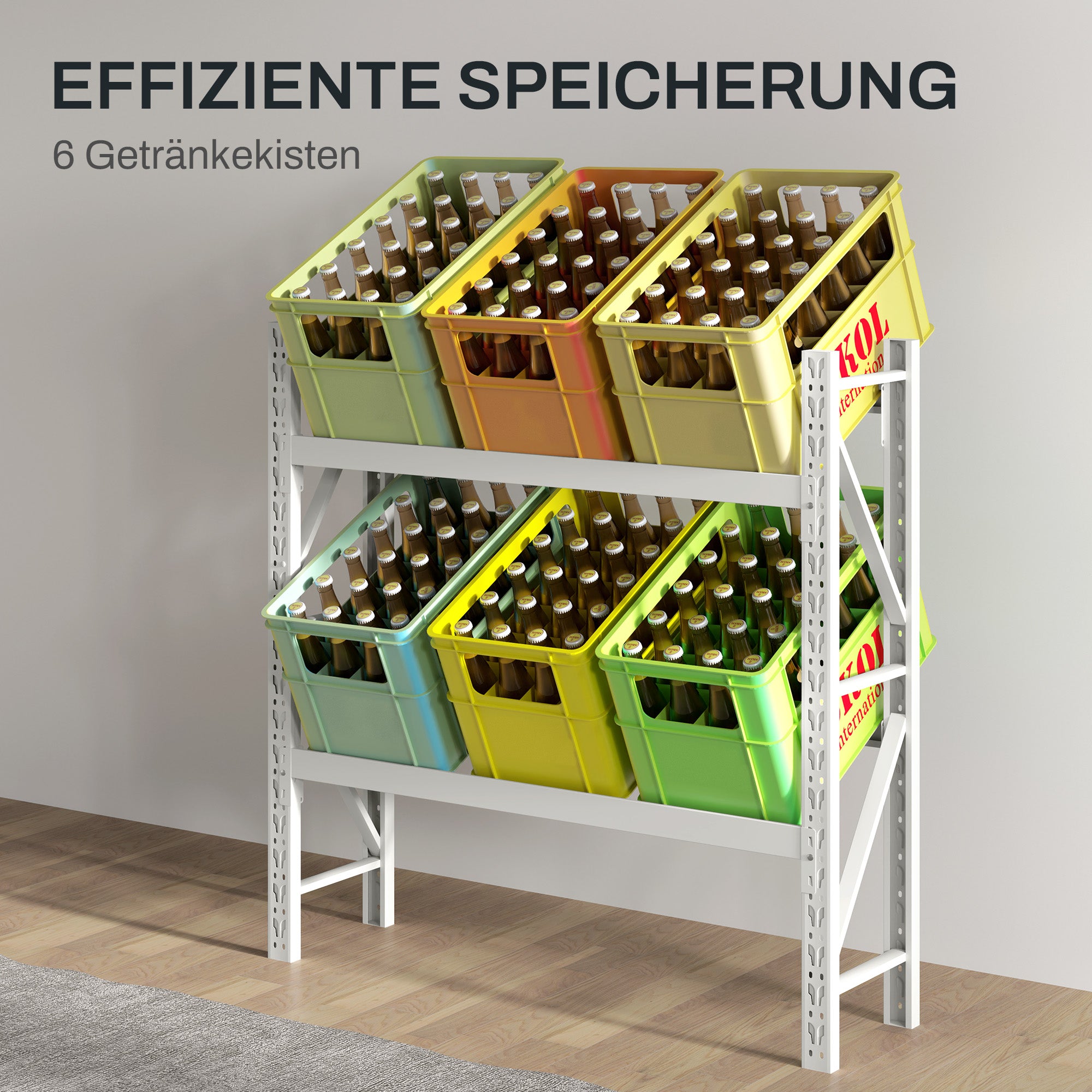 HOMCOM Getränkekistenregal, bis 6 Kisten, höhenverstellbar, Stahlrahmen, 110x30x110 cm, Weiß