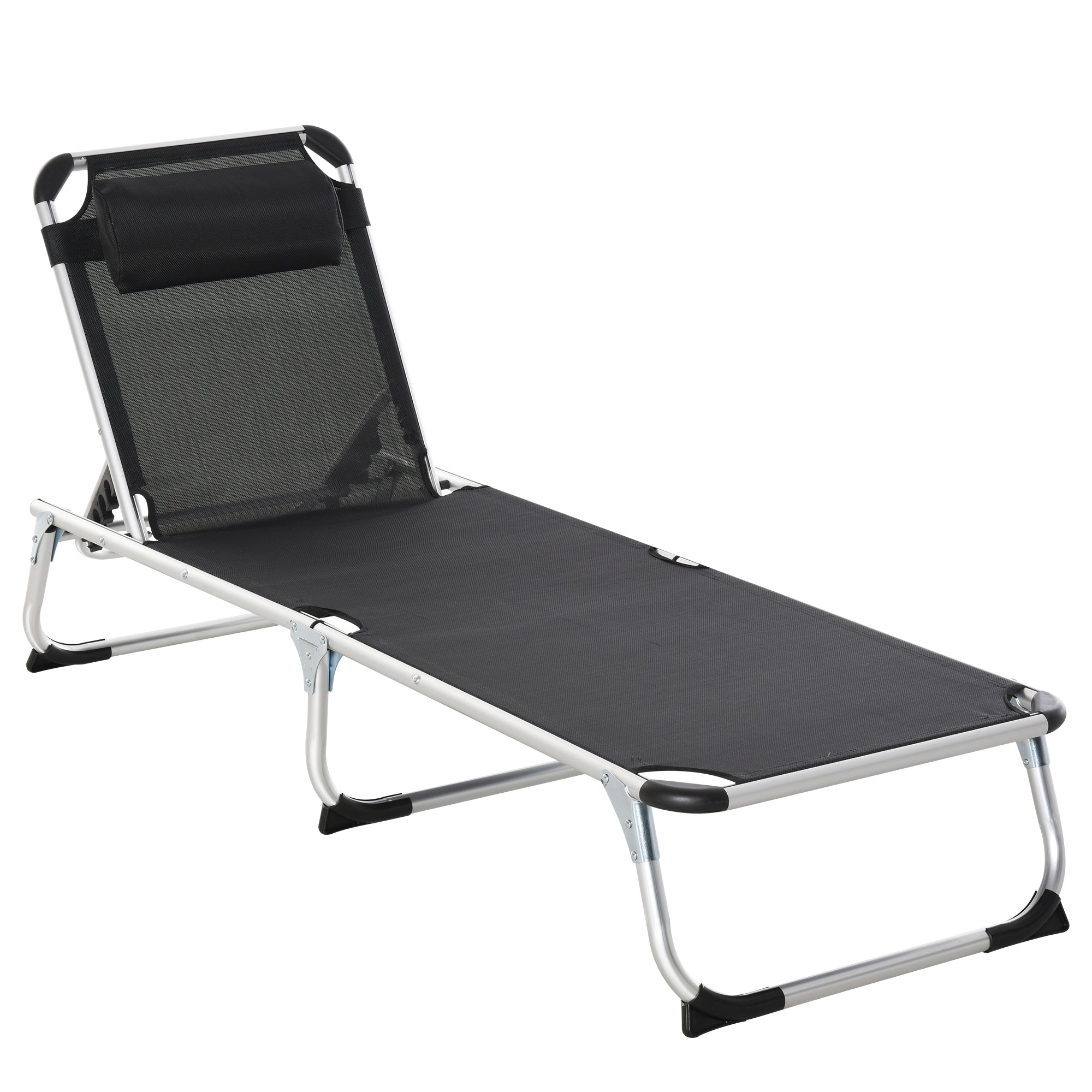 Outsunny Sonnenliege faltbar Gartenliege mit Kopfkissen Liegestuhl mit der 4-stufig verstellbaren Rückenlehne Campingliege bis 120 kg belastbar für Outdoor-Park, Garten, Schwarz