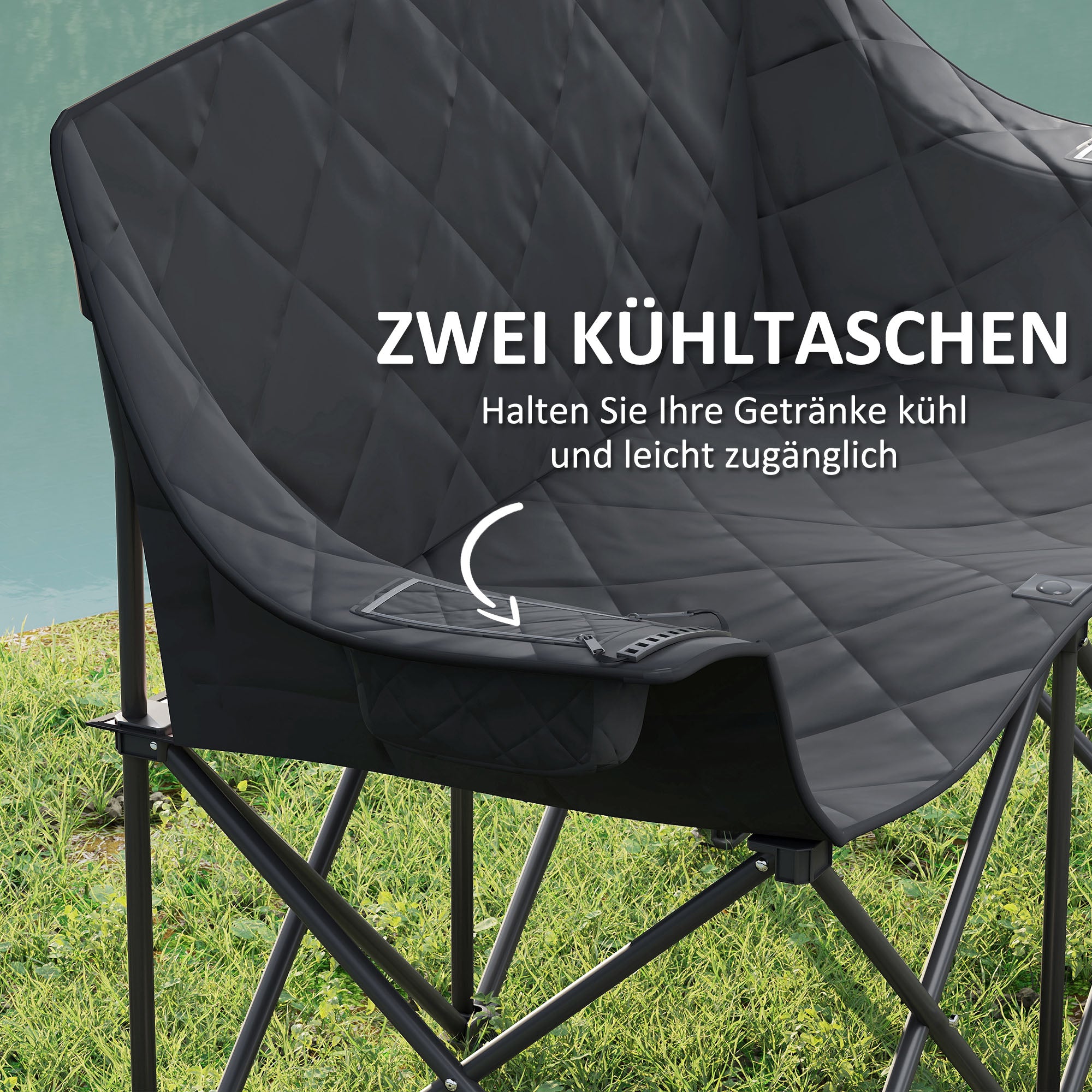 Outsunny Faltstuhl faltbar 2 Sitzer Campingstuhl mit Tragetasche Outdoor bis 250kg belastbar 145 x 60 x 92 cm Schwarz