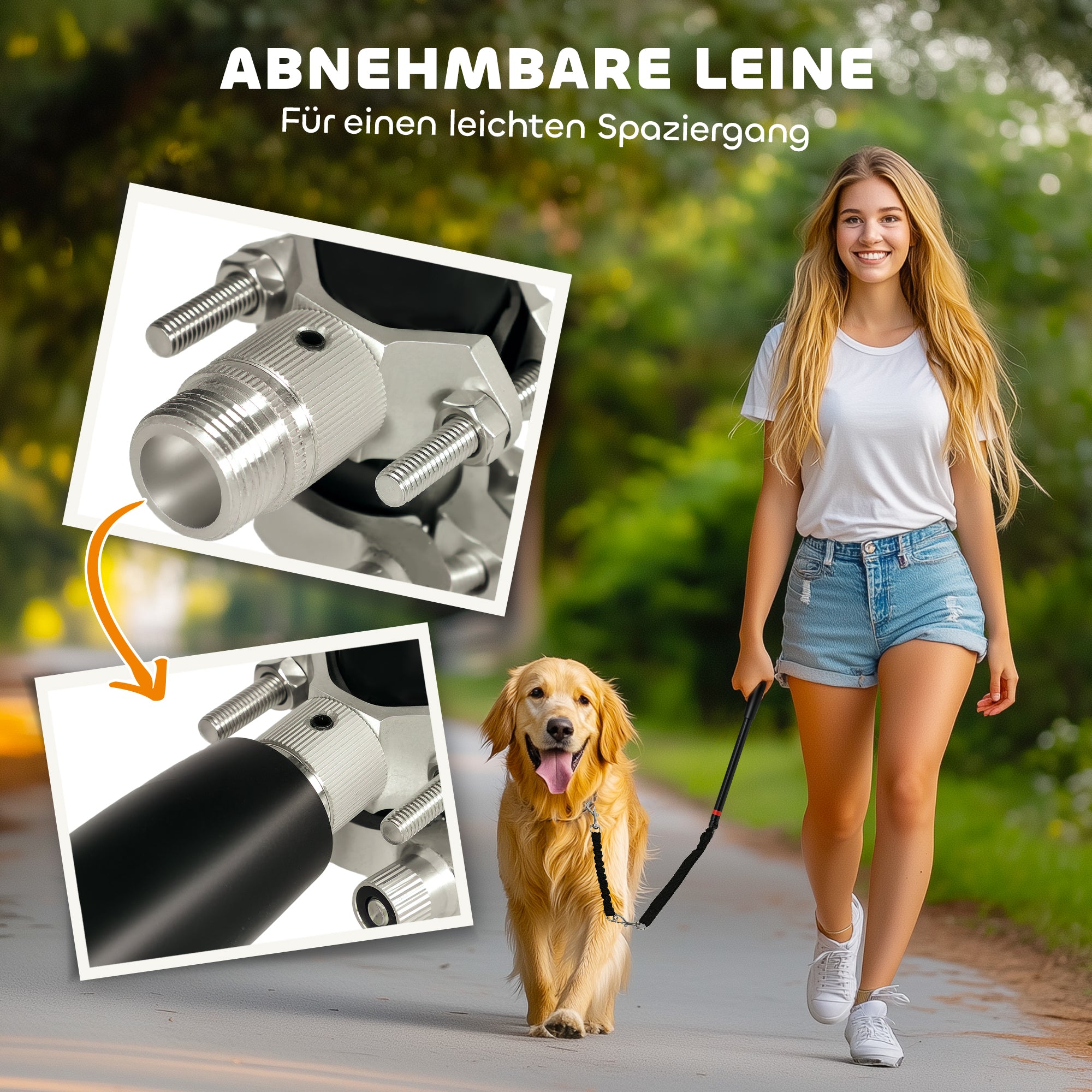 PawHut Hundeleine fürs Fahrrad, elastisches Seil, Stahlrohr, 124 cm, Schwarz