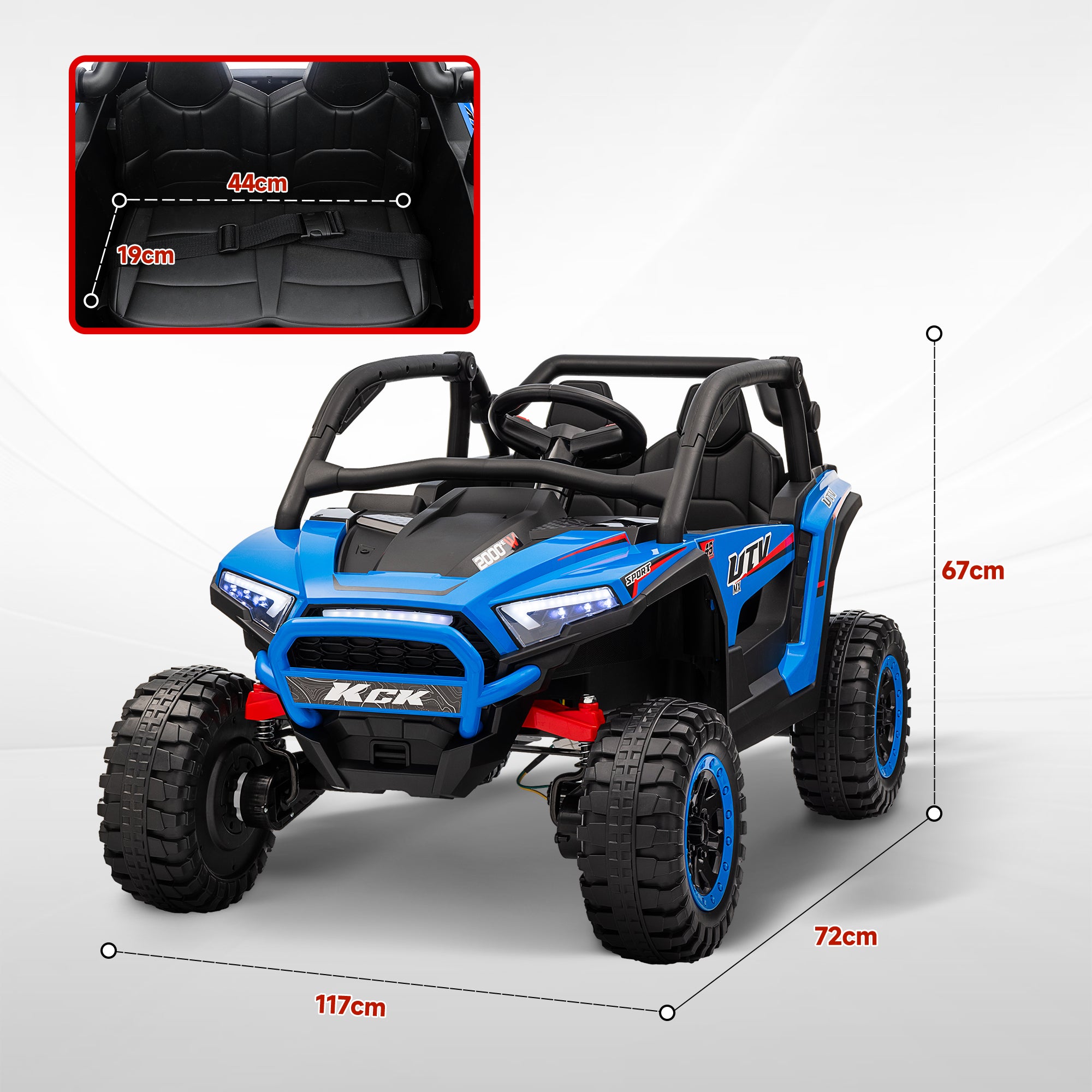 AIYAPLAY Kinderauto Elektro-UTV, 5-7 km/h, 2-Sitzer, Fernbedienung, Musik, Lichter, 1h Fahrtdauer, Blau