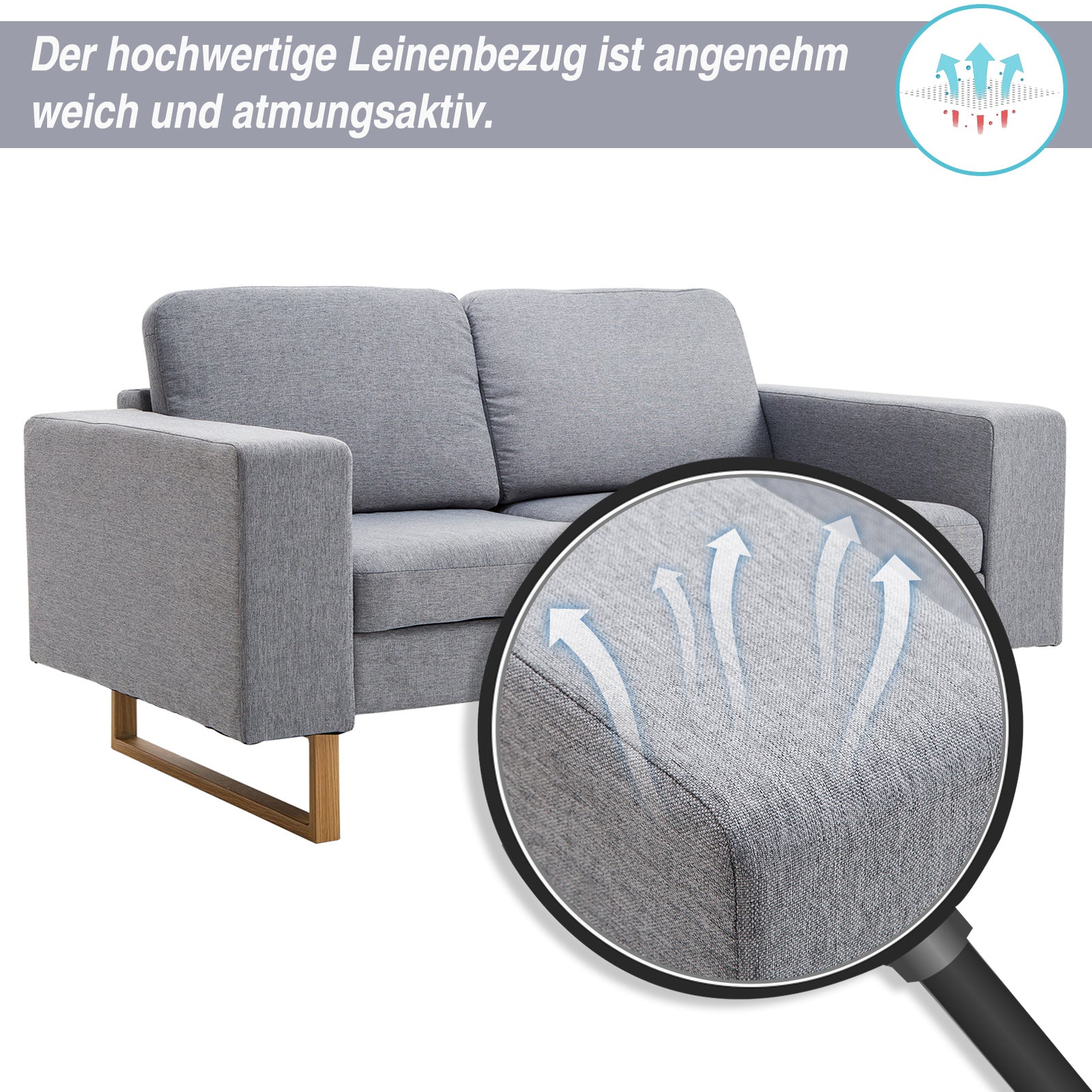 HOMCOM® 2-Sitzer Sofa Stoffsofa Ecksofa Polstersofa Sitzmöbel Armlehne Holz hellgrau 145 x 82 x 78 cm