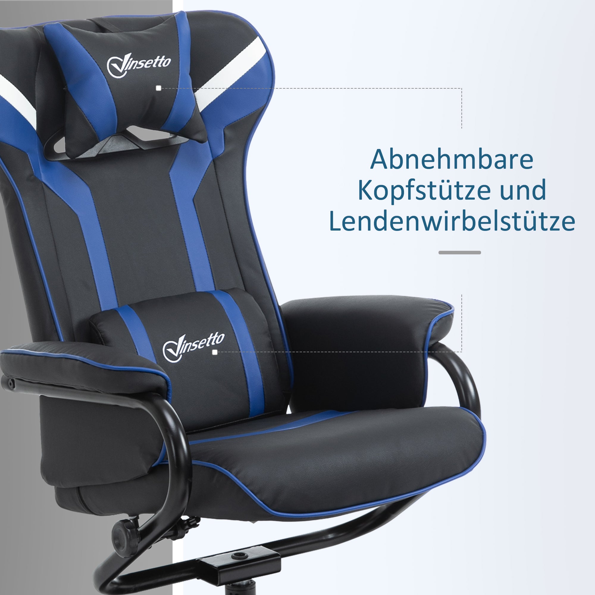 Vinsetto Relaxsessel mit Fußhocker, inkl. Kopfstütze und Lendenkissen, bis 130° verstellbare Rückenlehne, Dunkelgrau + Blau