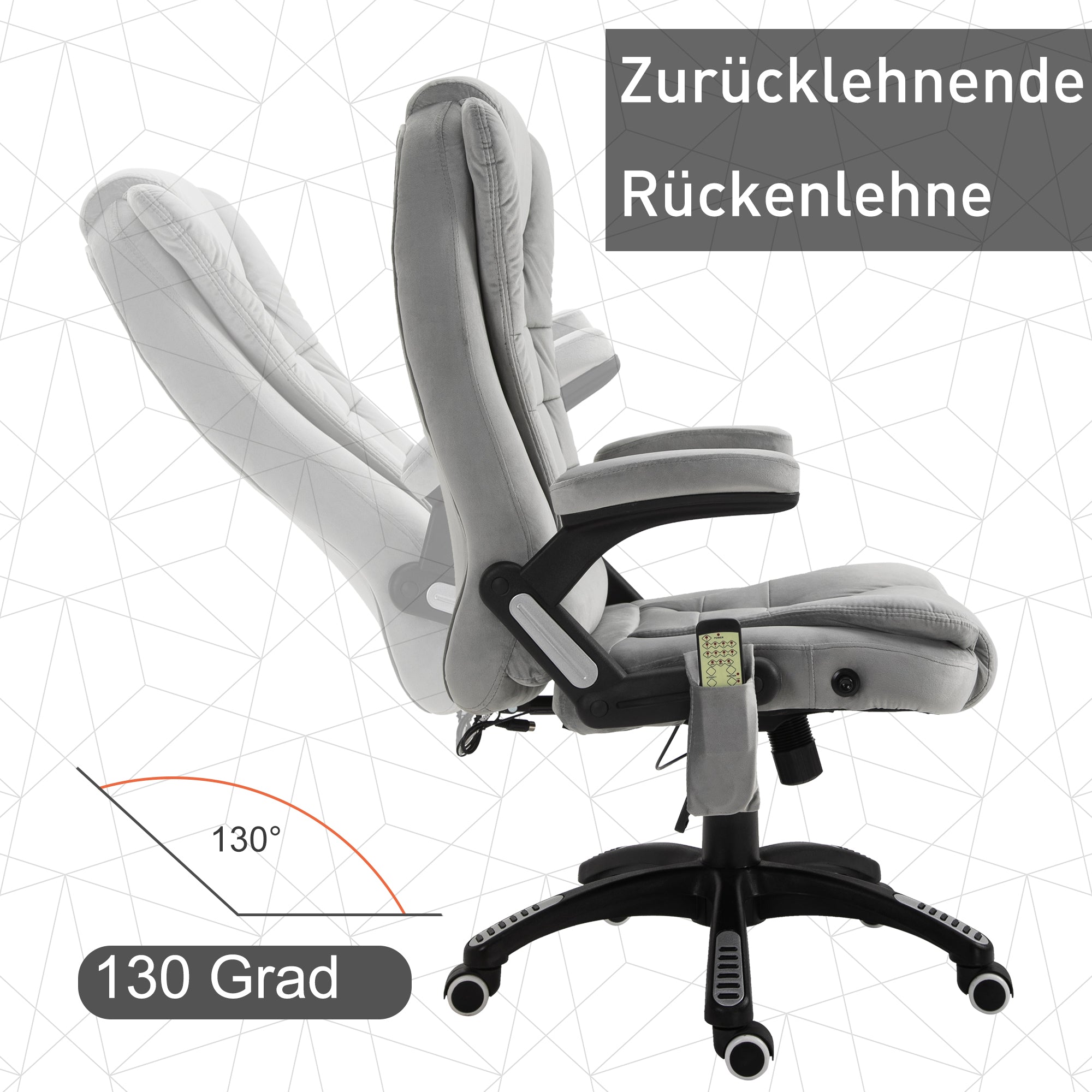 Vinsetto Bürostuhl mit Vibrationsmassage, Ergonomisch Schreibtischstuhl mit Heiz-, Liegefunktion, Höhenverstellbar Chefsessel mit Fernbedienung, Seitentasche, Samtoptik, Braun