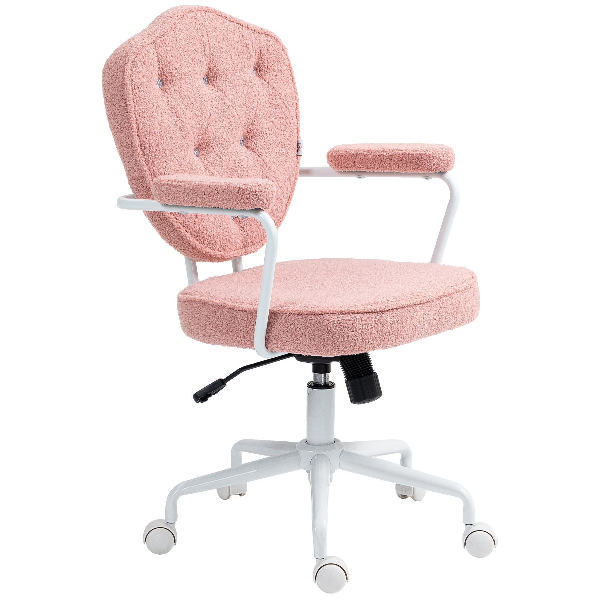 HOMCOM Schöner Bürostuhl mit geknöpftem, weichem Bezug, höhenverstellbar, Rosa