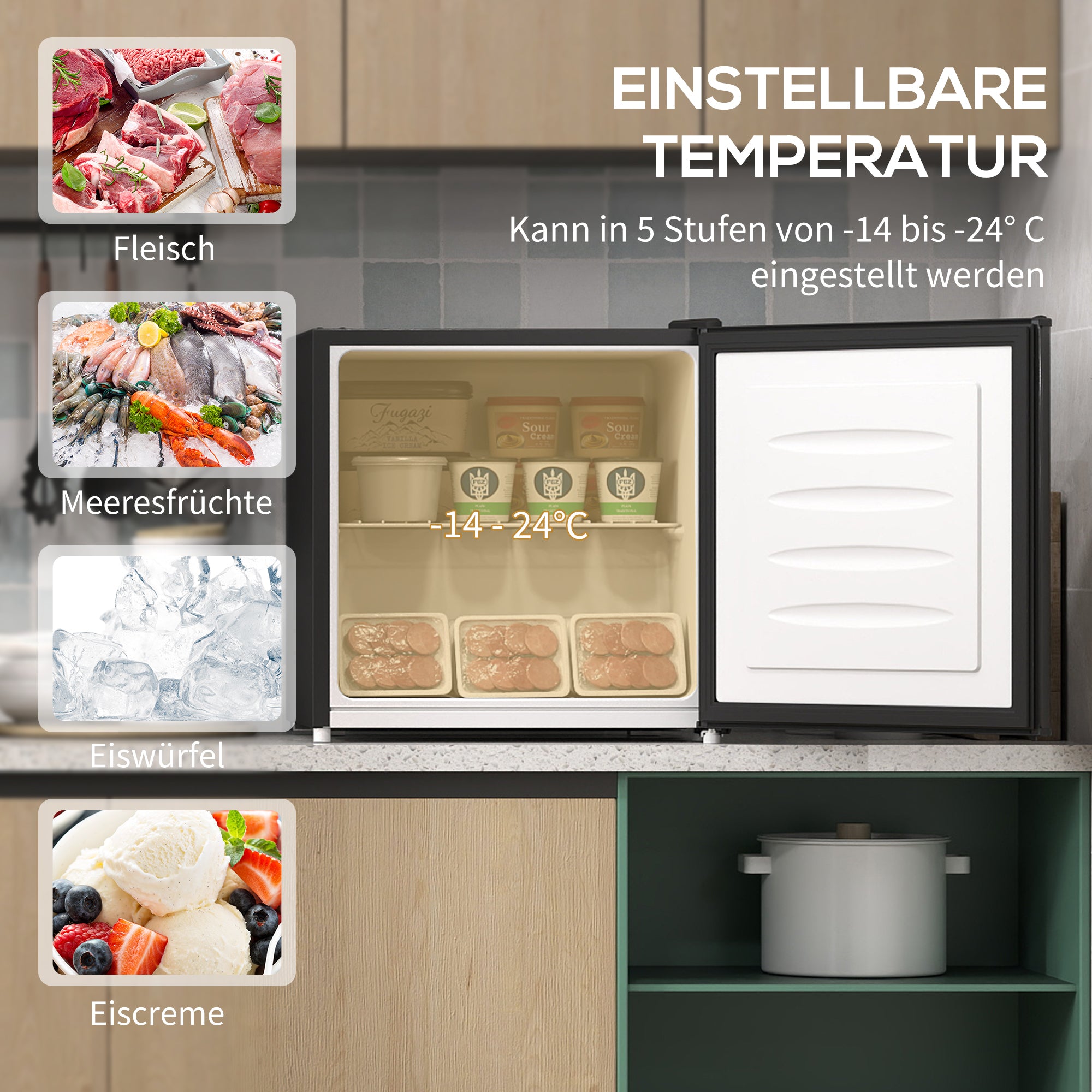 HOMCOM Mini-Gefrierschrank 35 L Gefrierbox elektrisch freistehend 45 W Mini Gefriertruhe 47 x 44,2 x 48,8 cm Schwarz