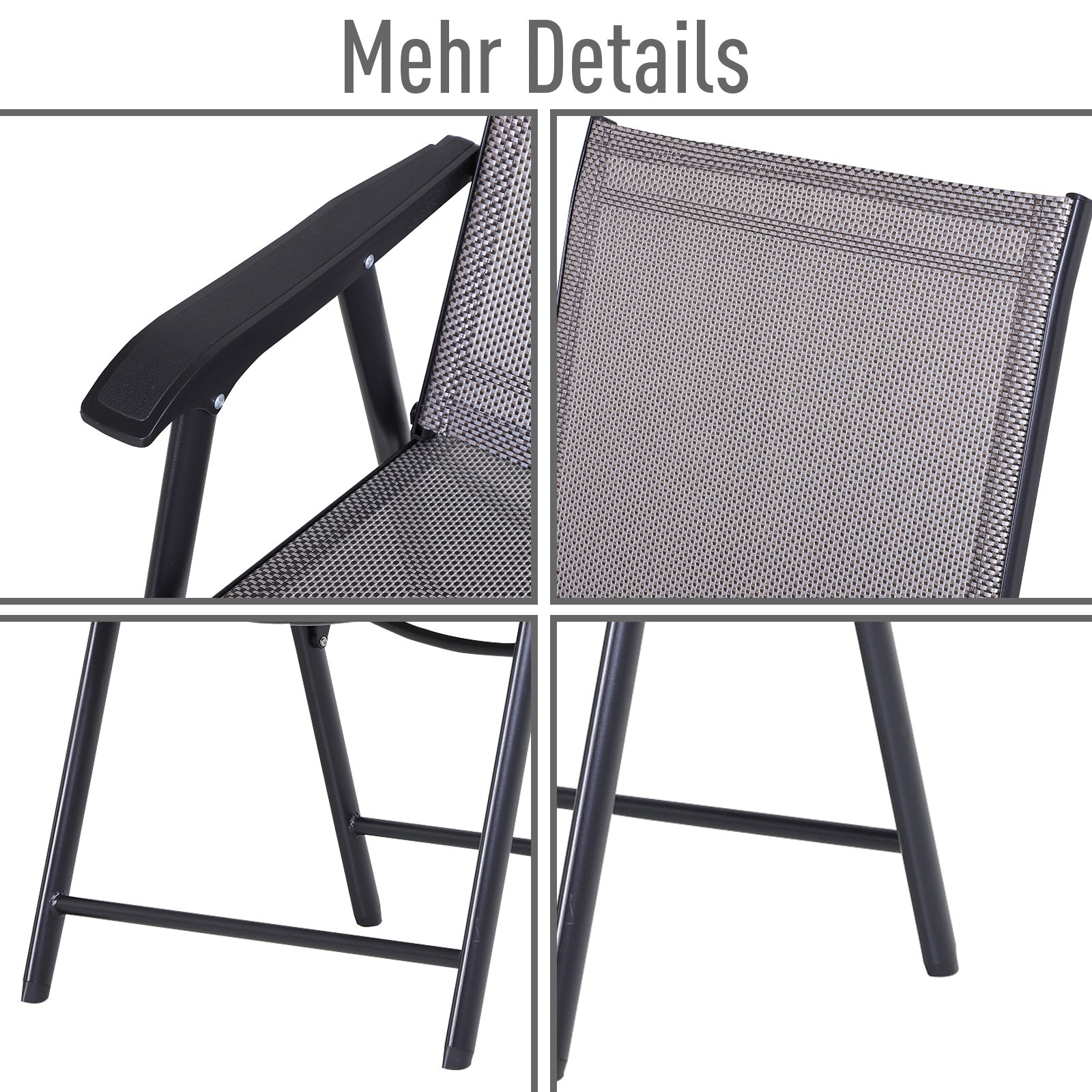 Outsunny Klappstuhl mit Armlehne 2er Set Campingstuhl Angelstuhl Metall Grau 58 x 64 x 94 cm