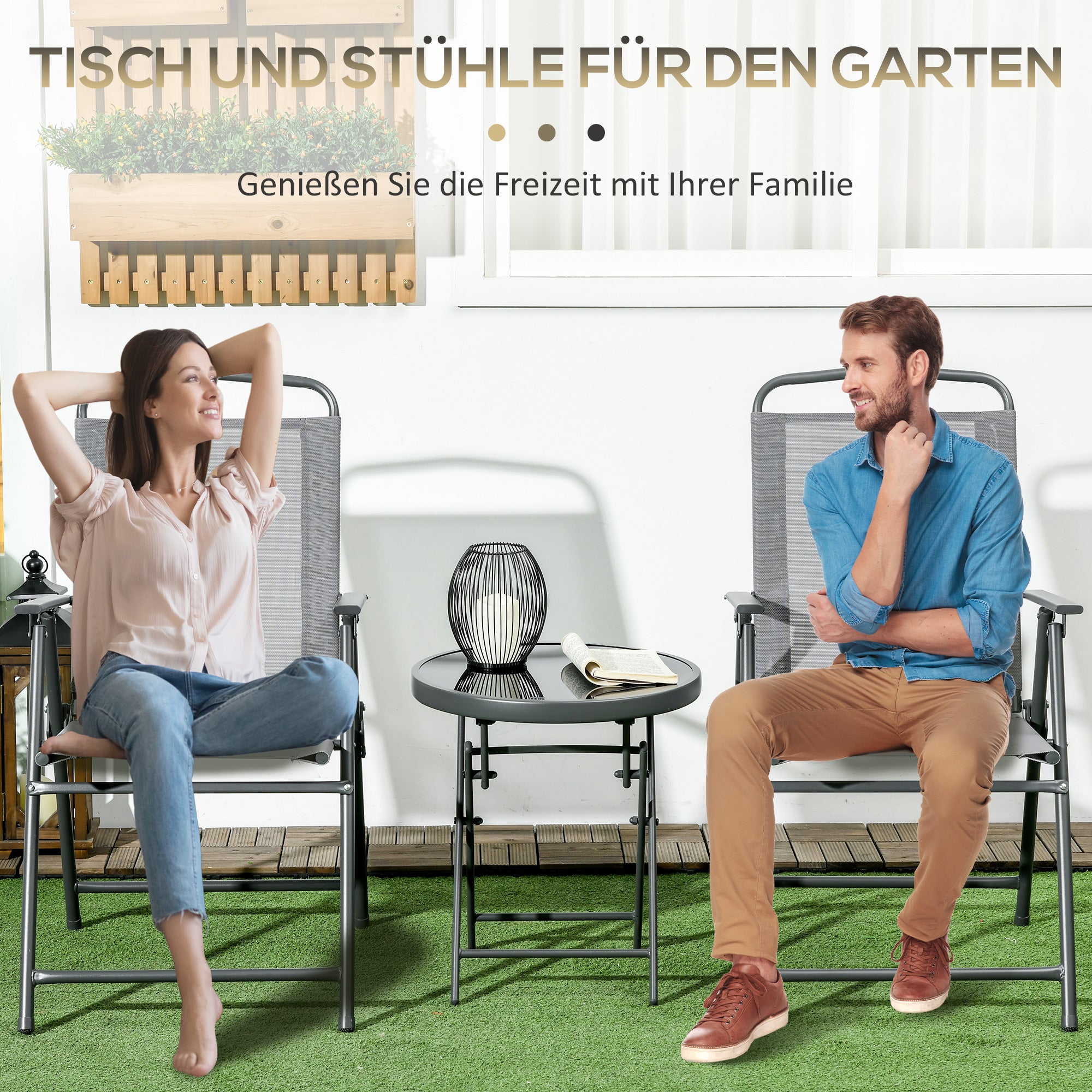 Outsunny Outdoor-Bistro-Möbel-Set Garten-Bistro-Garnitur Klappbares Bistro-Set, 53,5 cm x 64 cm x 93 cm, Hellgrau