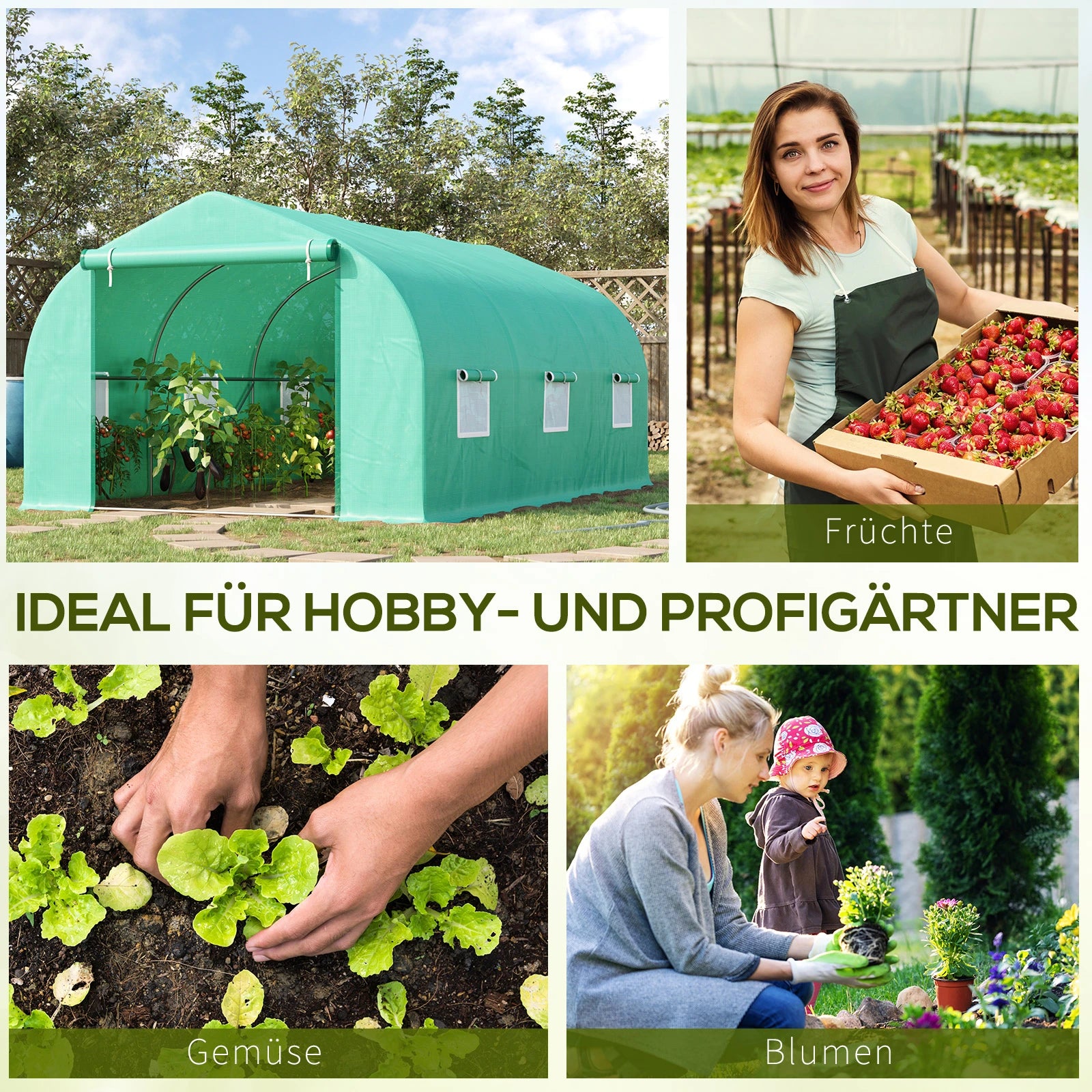 Outsunny Foliengewächshaus begehbar UV-beständig mit Rolltür