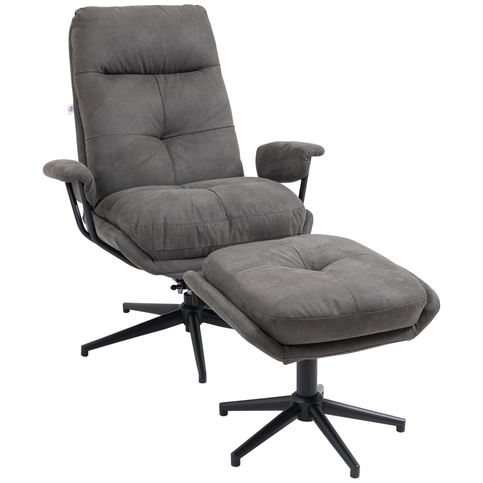HOMCOM Relaxsessel mit Ottomane, Sessel mit Fußhocker, verstellbare Rückenlehne; Mikrofaser, Dunkelgrau