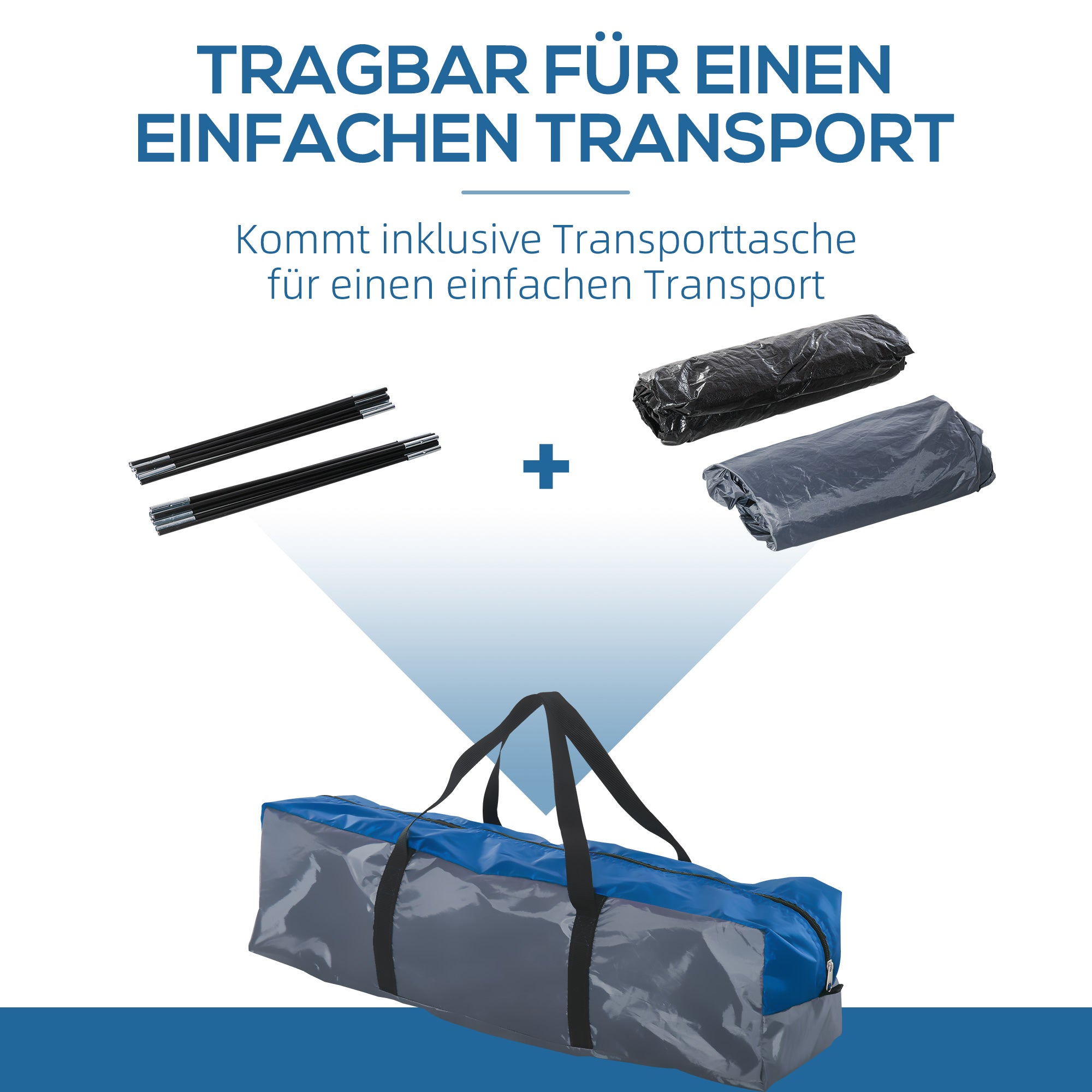 Outsunny Campingzelt für 4 Personen ganzjährig nutzbar 3,00 x 2,50 x 1,30m Blau+Grau