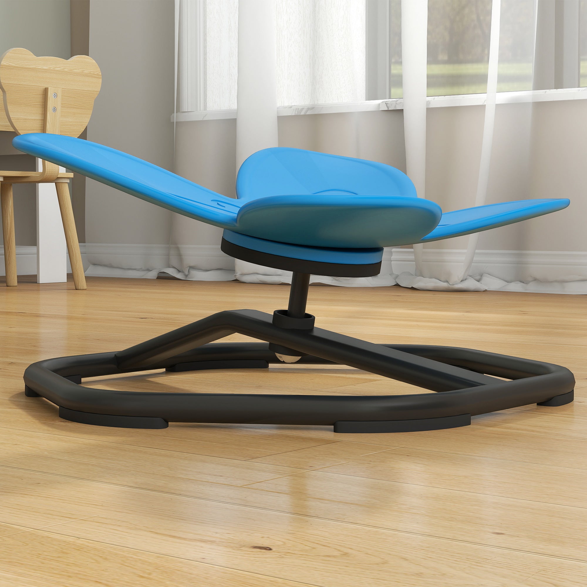 AIYAPLAY Sensorischer Drehstuhl für Kinder, Schmetterlings-Form, fördert Balance und Koordination, Kunststoff, Metall, Blau