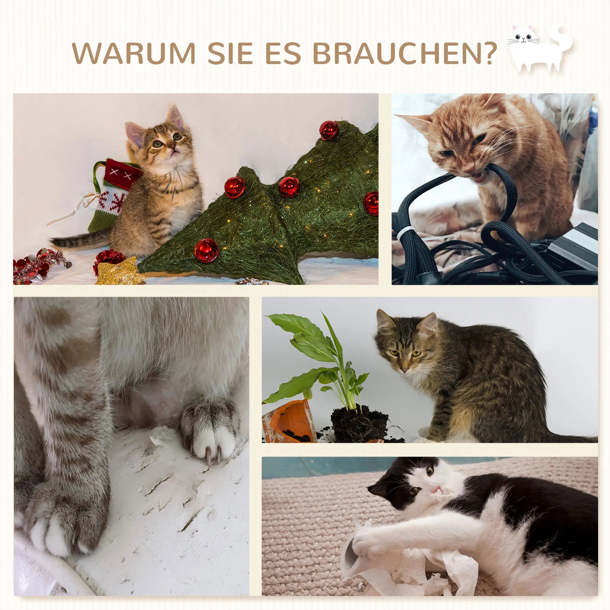 PawHut Katzentreppe Kletterwand-Set mit Kratzbaum und Hängematte