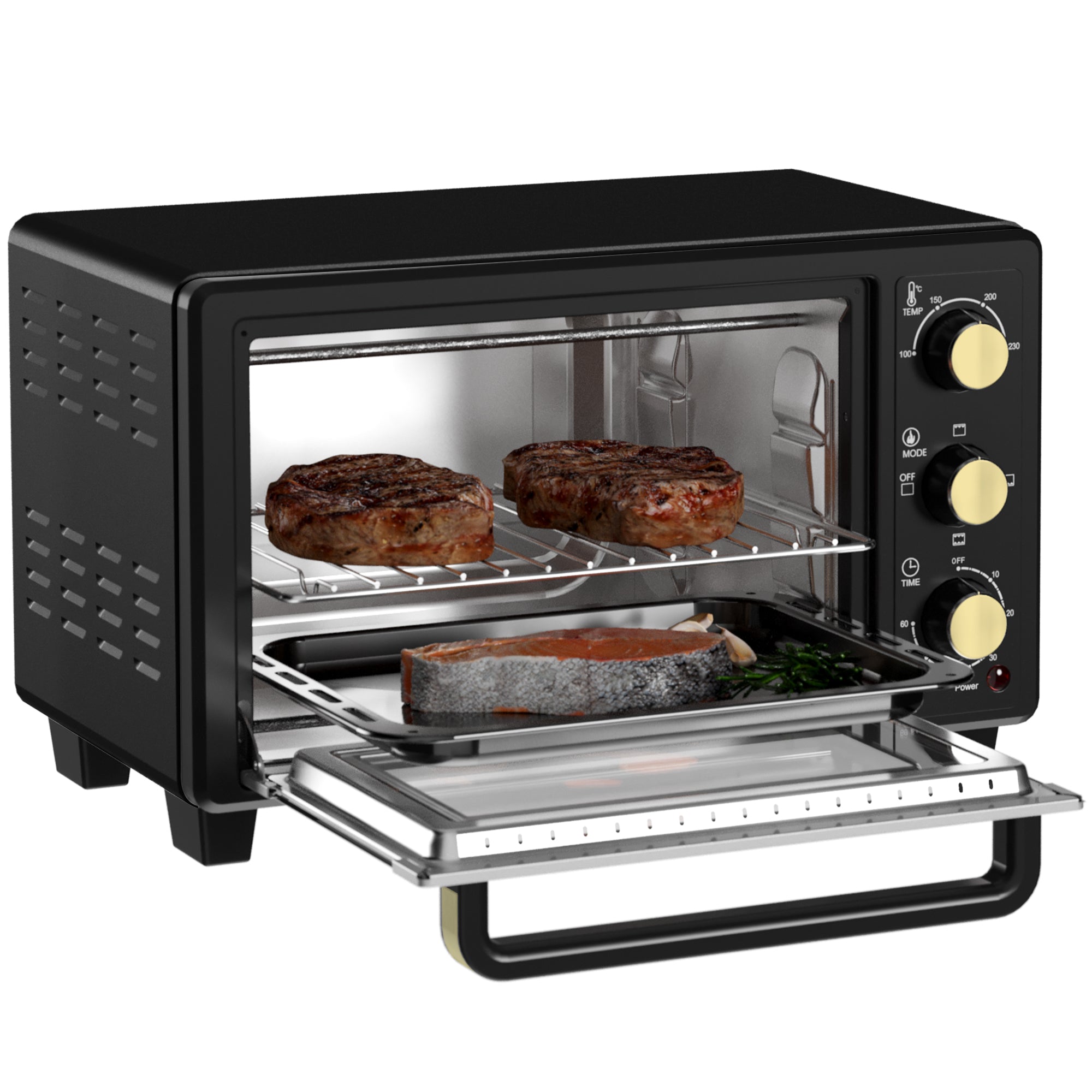 HOMCOM Mini-Ofen, Toasterofen, Timer, Gitterrost, Backblech, Glasfenster, Metall, Schwarz