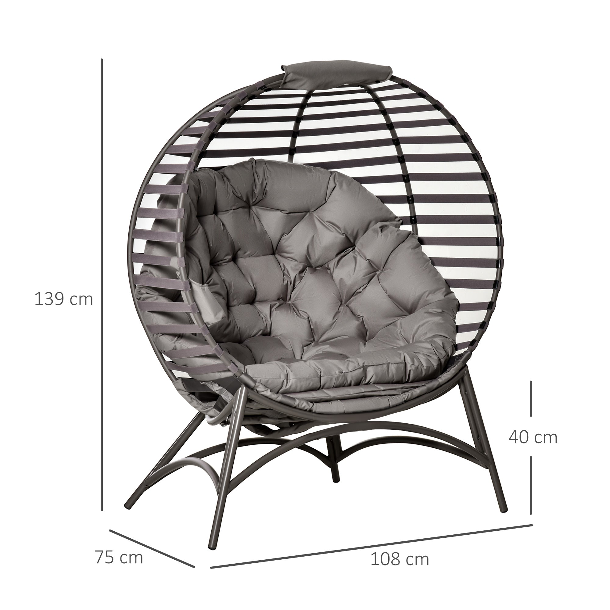 Outsunny Papasansessel Gartenstuhl 2Korb-Stuhl mit Kissen oval Loungesessel Korb faltbar Balkon Terrasse Outdoor/Indoor Sandbraun Stahl 118 x 75 x 139 cm