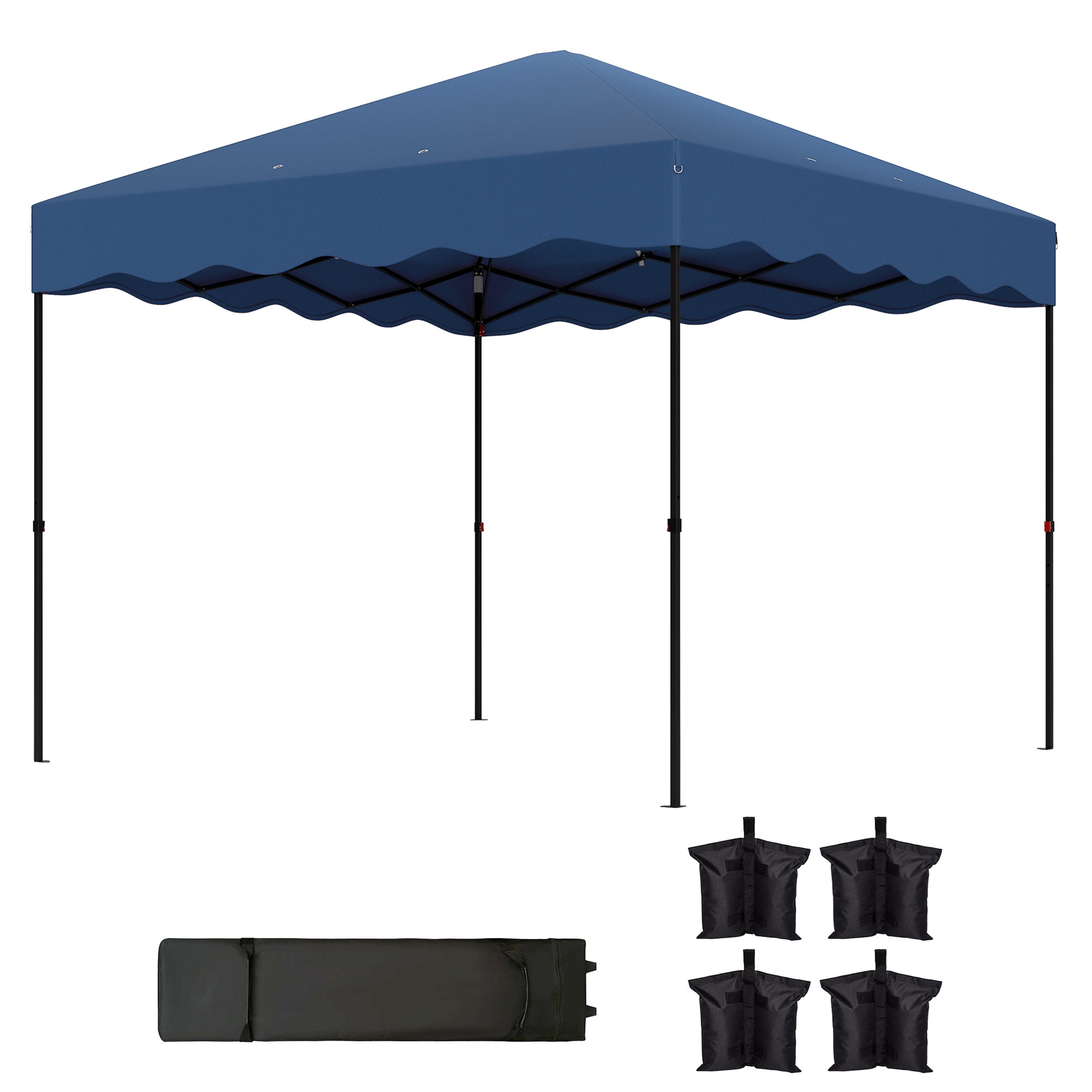 Outsunny 3 x 3 m Pop-up-Pavillon, Höhenverstellbares Gartenzelt, mit Rolltasche, für Garten, Terrasse, Metall, Stoff, Dunkelblau